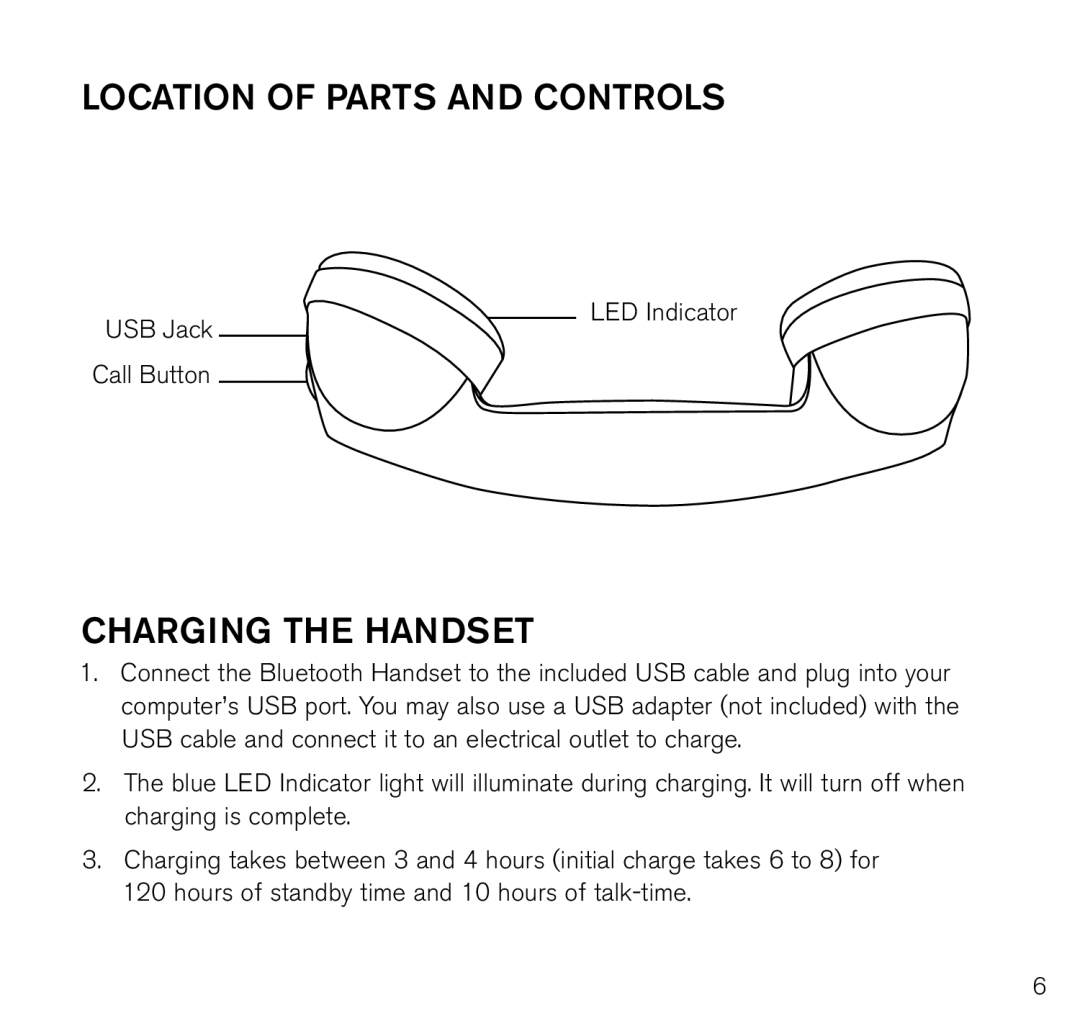 Brookstone 678235 Red, 678219 Black manual Location of parts and controls, Charging the handset 