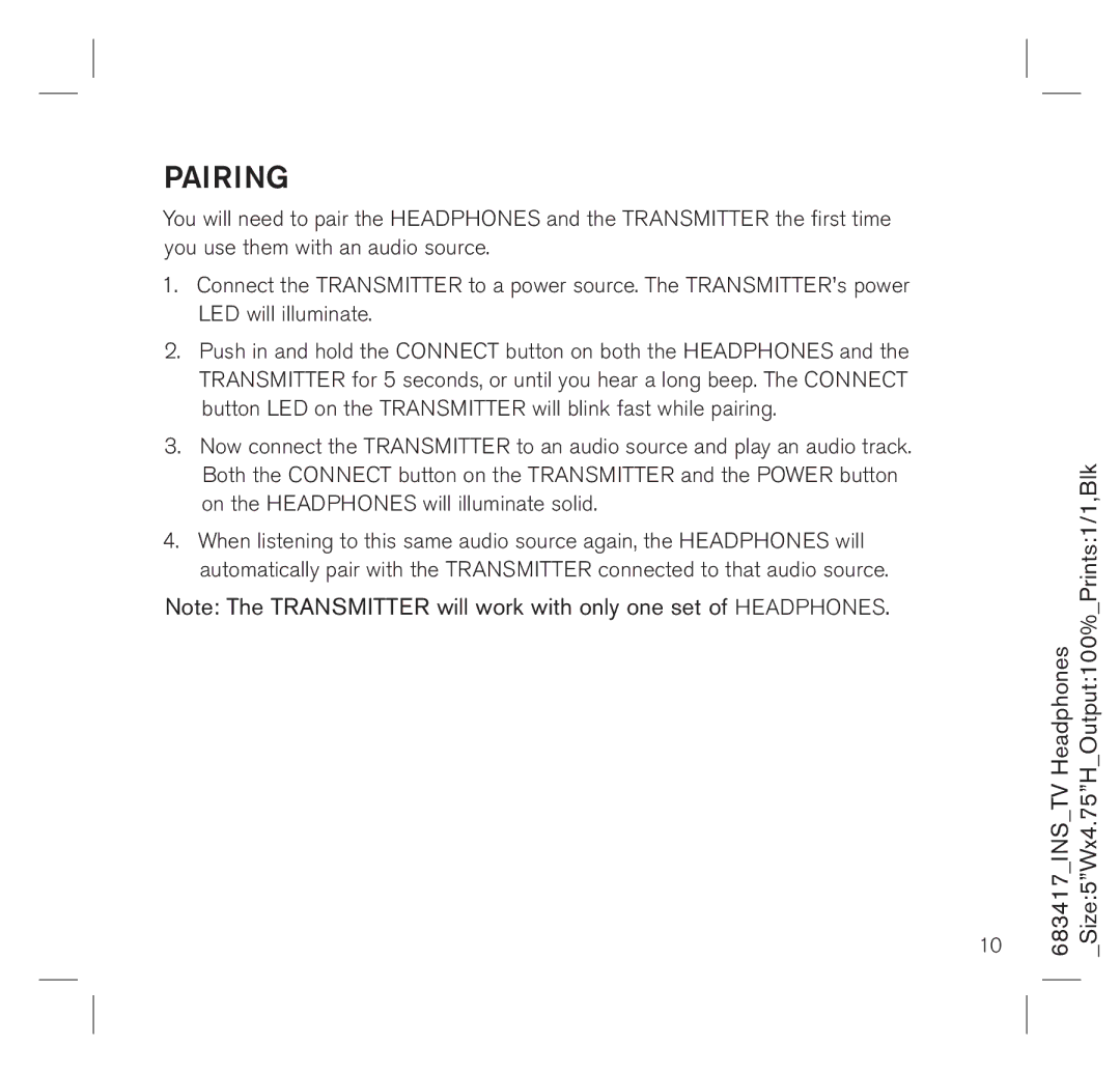 Brookstone 683417 manual Pairing 