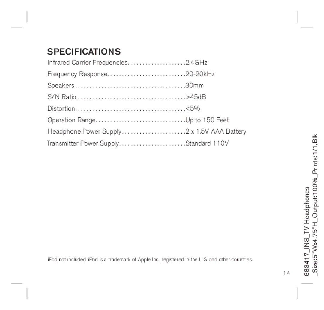 Brookstone 683417 manual Specifications 