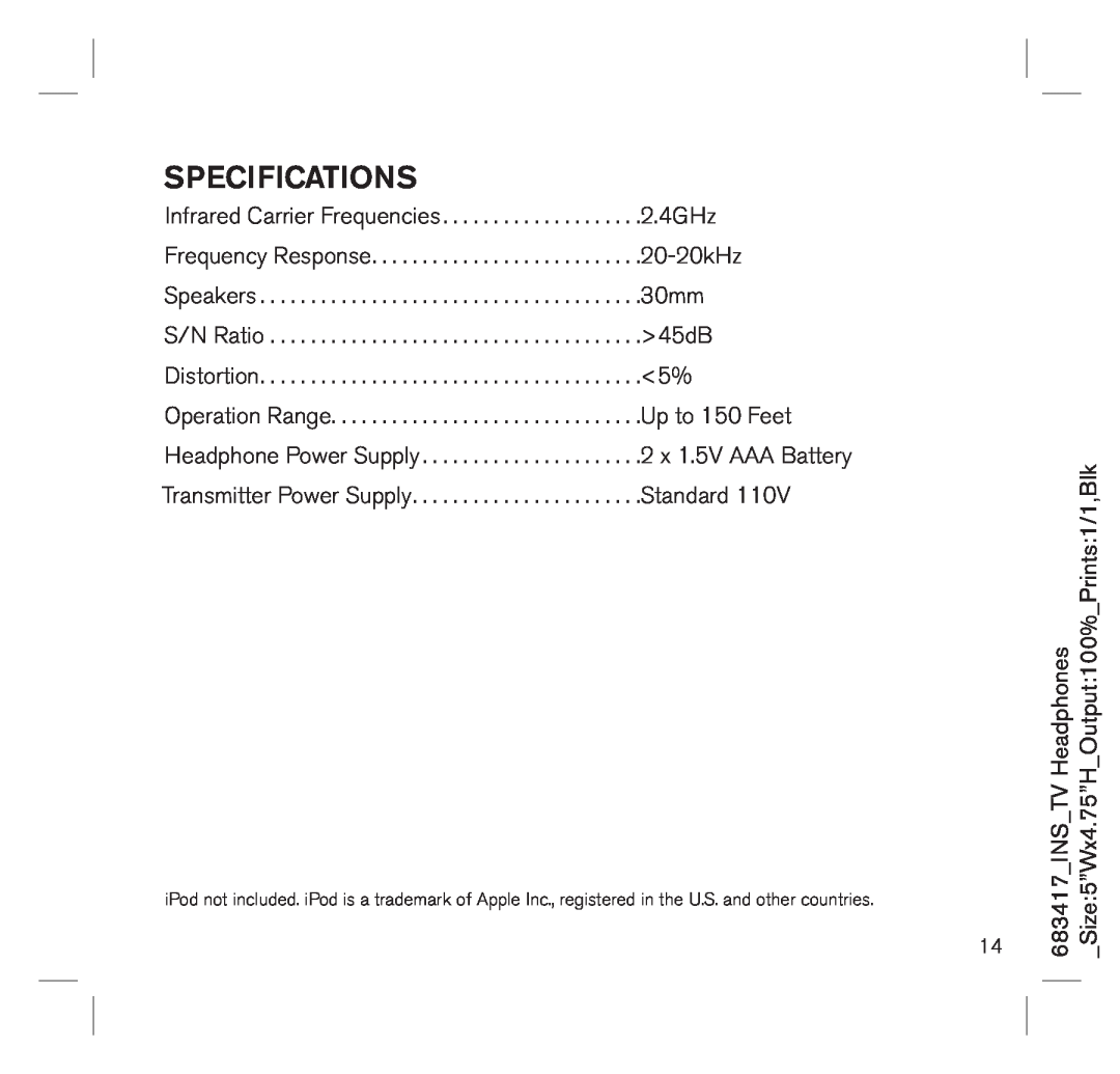 Brookstone 683417 manual Specifications 