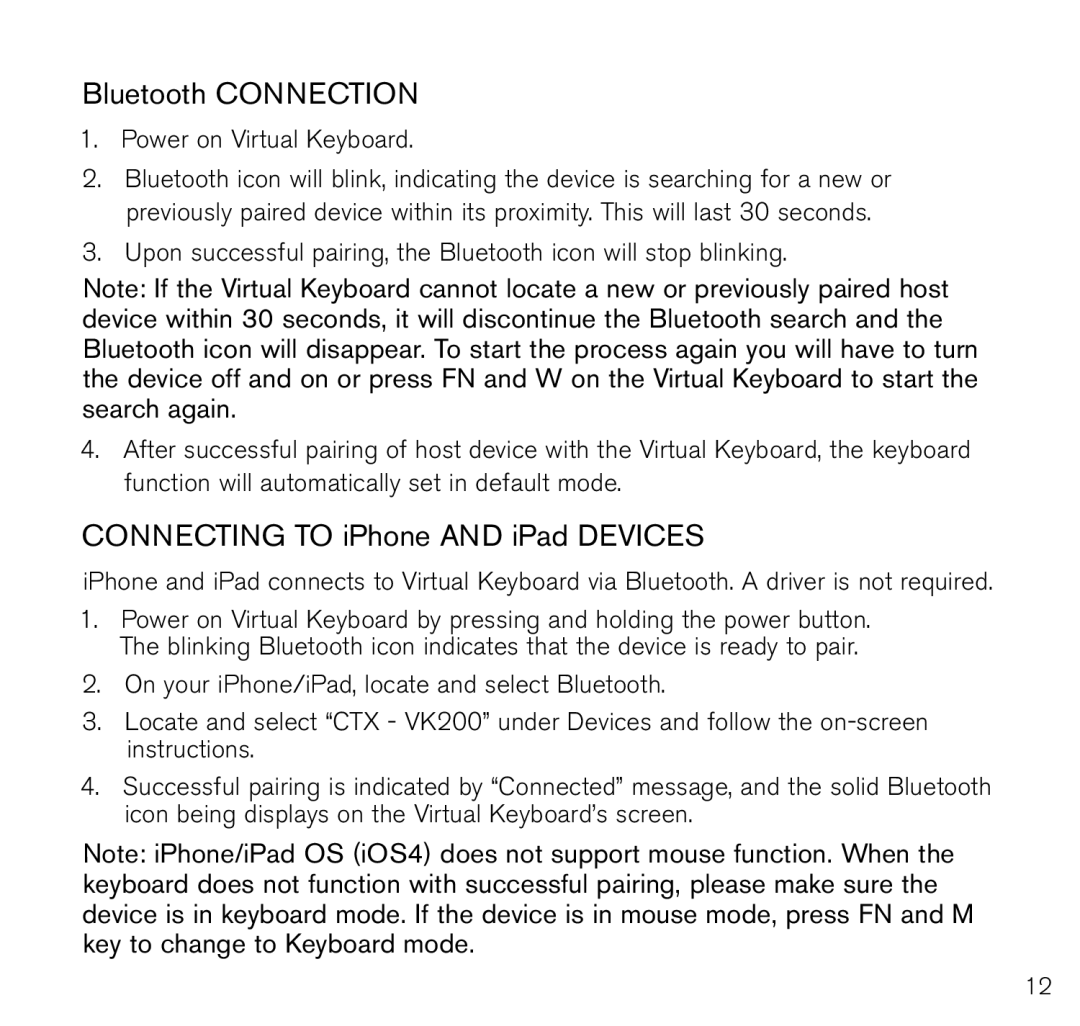 Brookstone 796246p manual Bluetooth connection, Connecting to iPhone and iPad Devices 