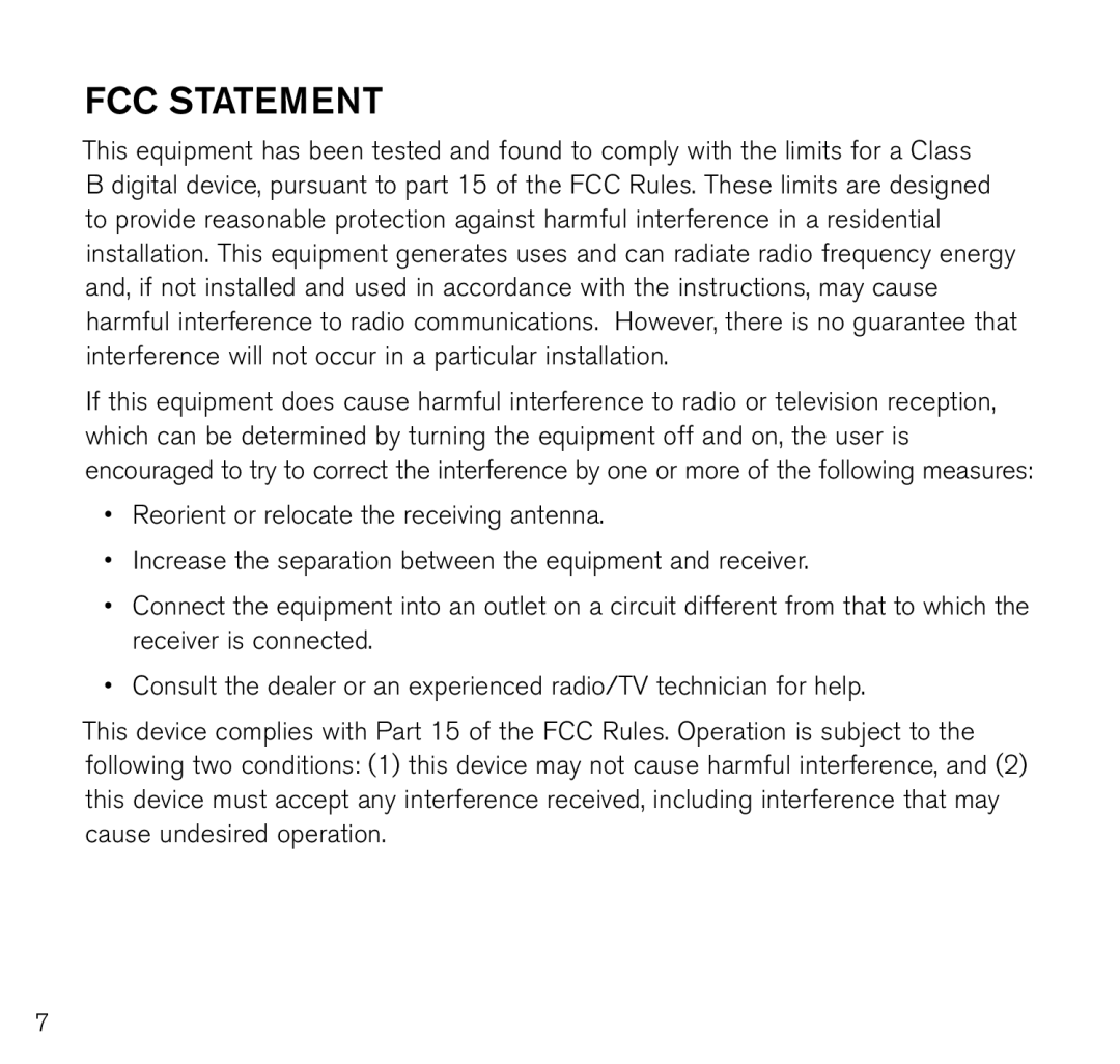 Brookstone 796246p manual FCC Statement 