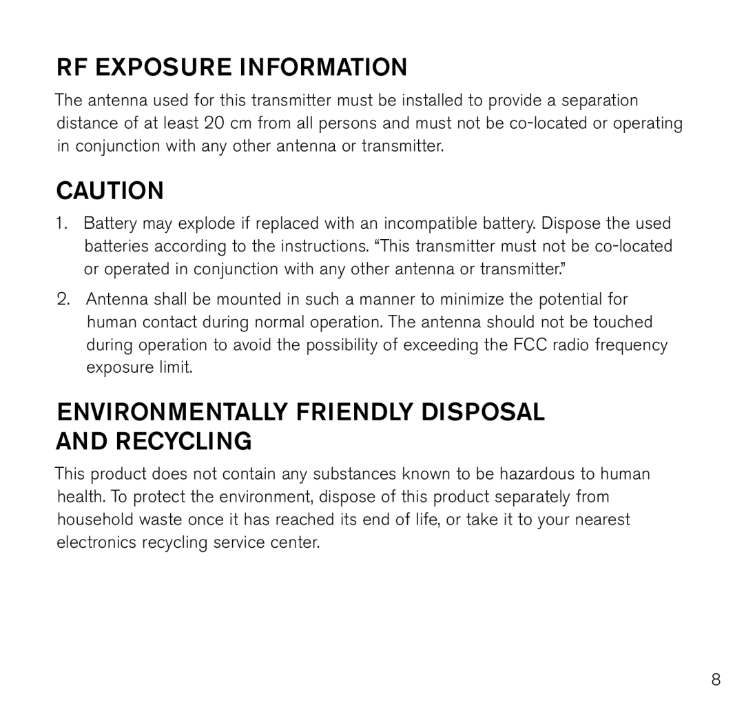 Brookstone 796246p manual RF Exposure Information, Environmentally Friendly Disposal and Recycling 