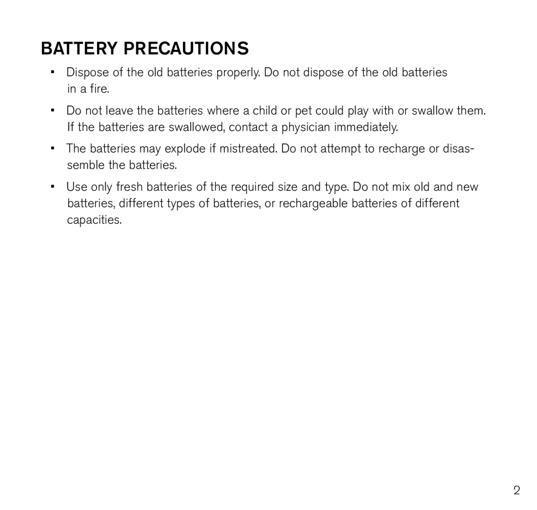 Brookstone 798333 manual Battery precautions 