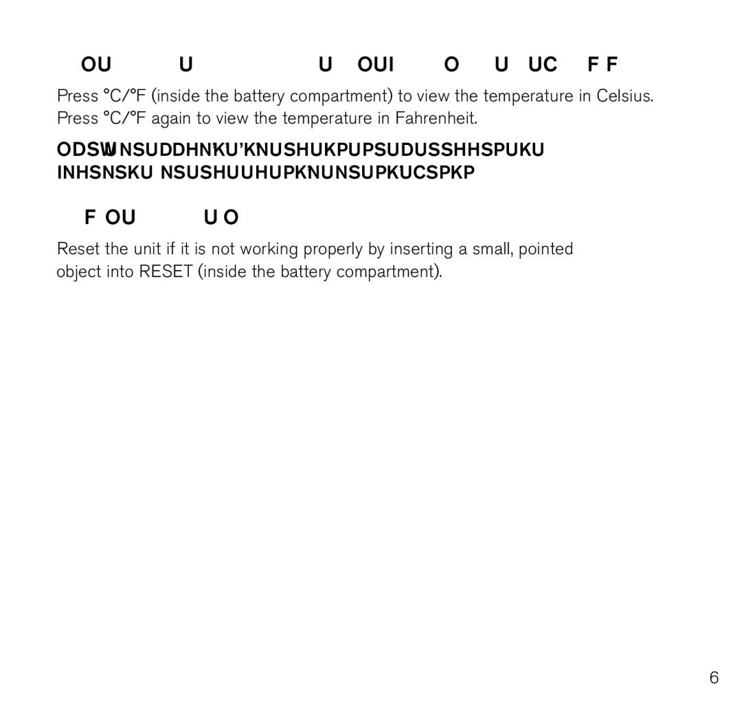 Brookstone 798333 manual Viewing the temperature in Fahrenheit or Celsius, Resetting the unit 