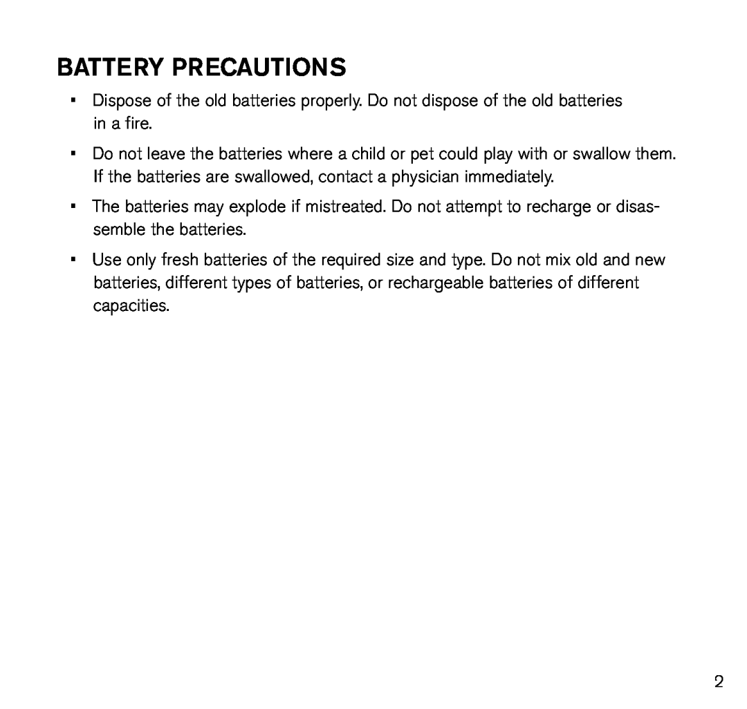 Brookstone 798333 manual Battery precautions 
