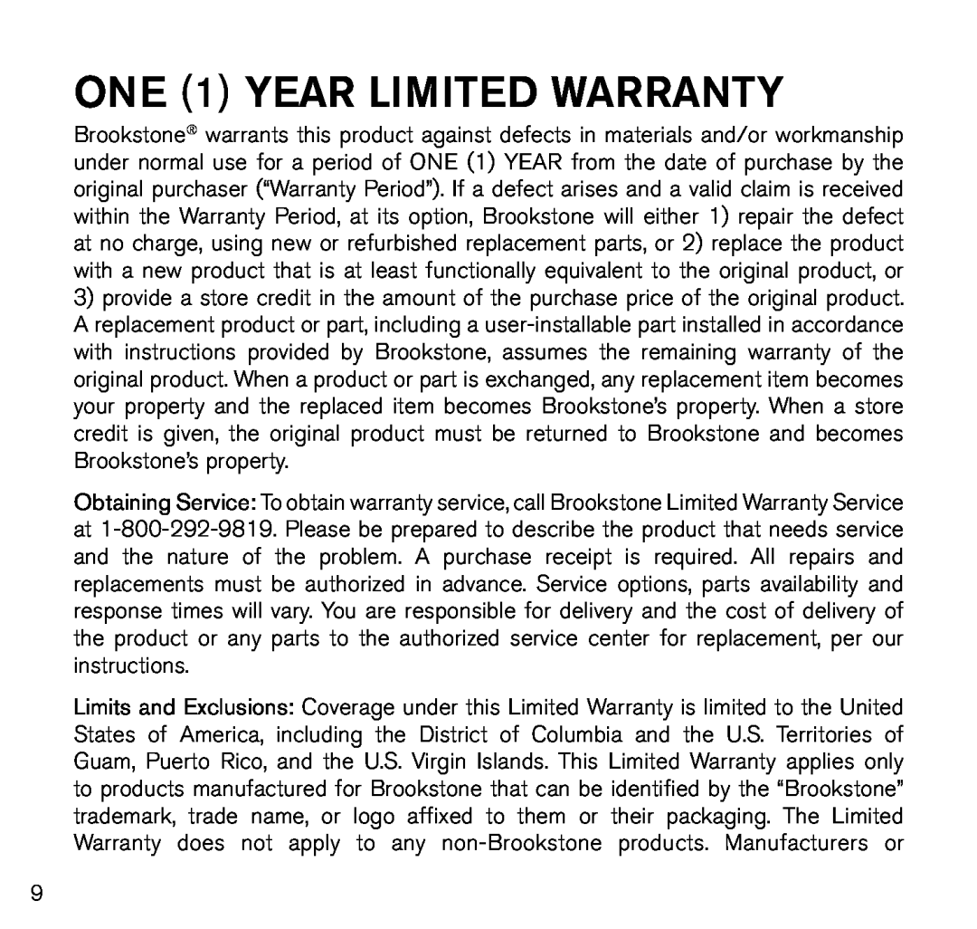 Brookstone 798333 manual One 1 Year Limited Warranty 