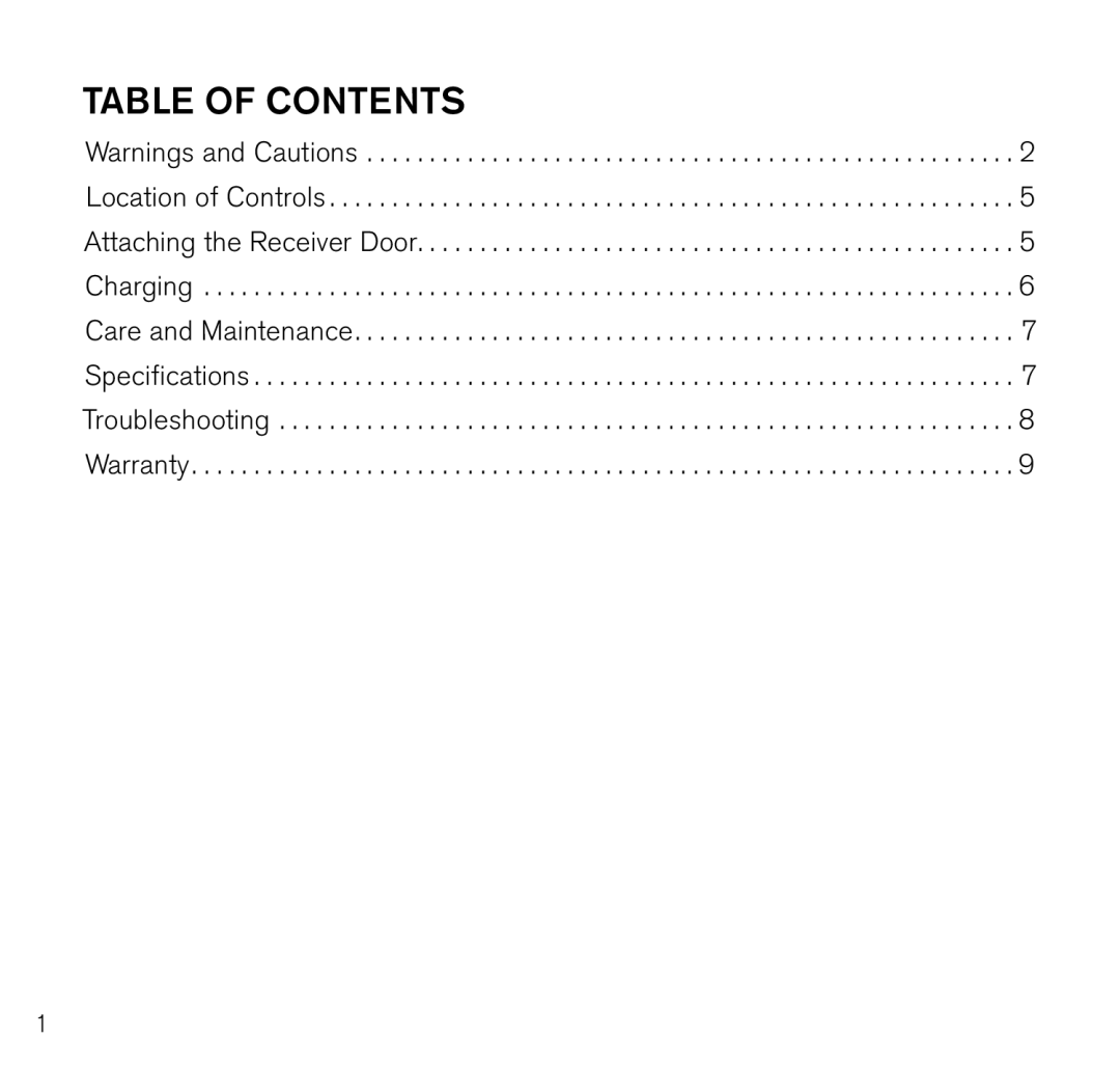 Brookstone 8900 manual Table of contents 