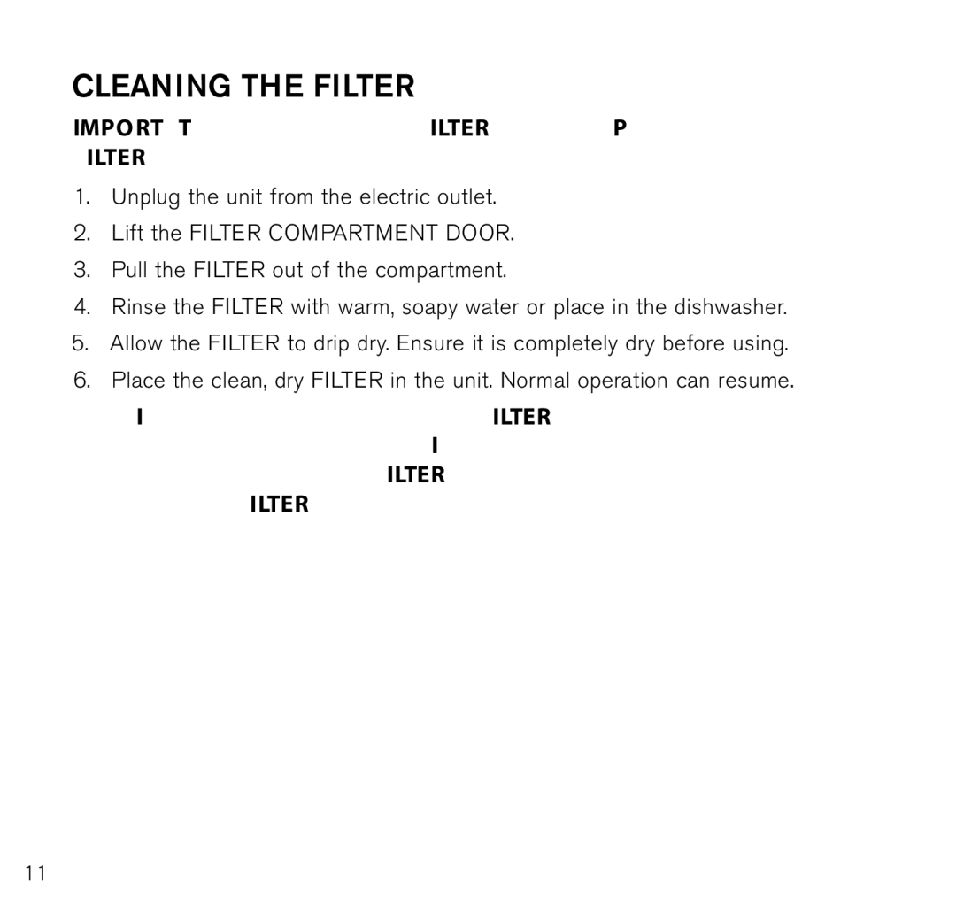 Brookstone Air Cleaner manual Cleaning the filter 