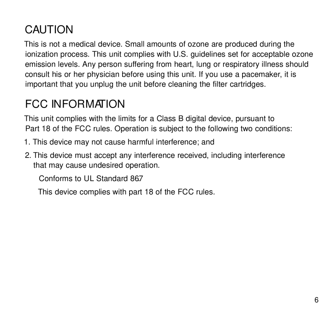 Brookstone Air Cleaner manual FCC Information 