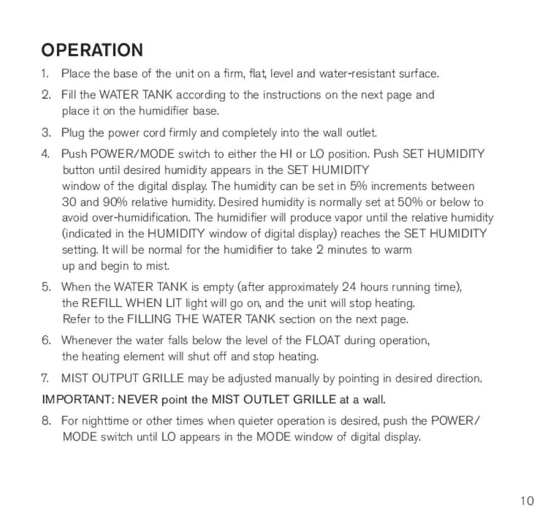 Brookstone BWM-2110 manual Operation 