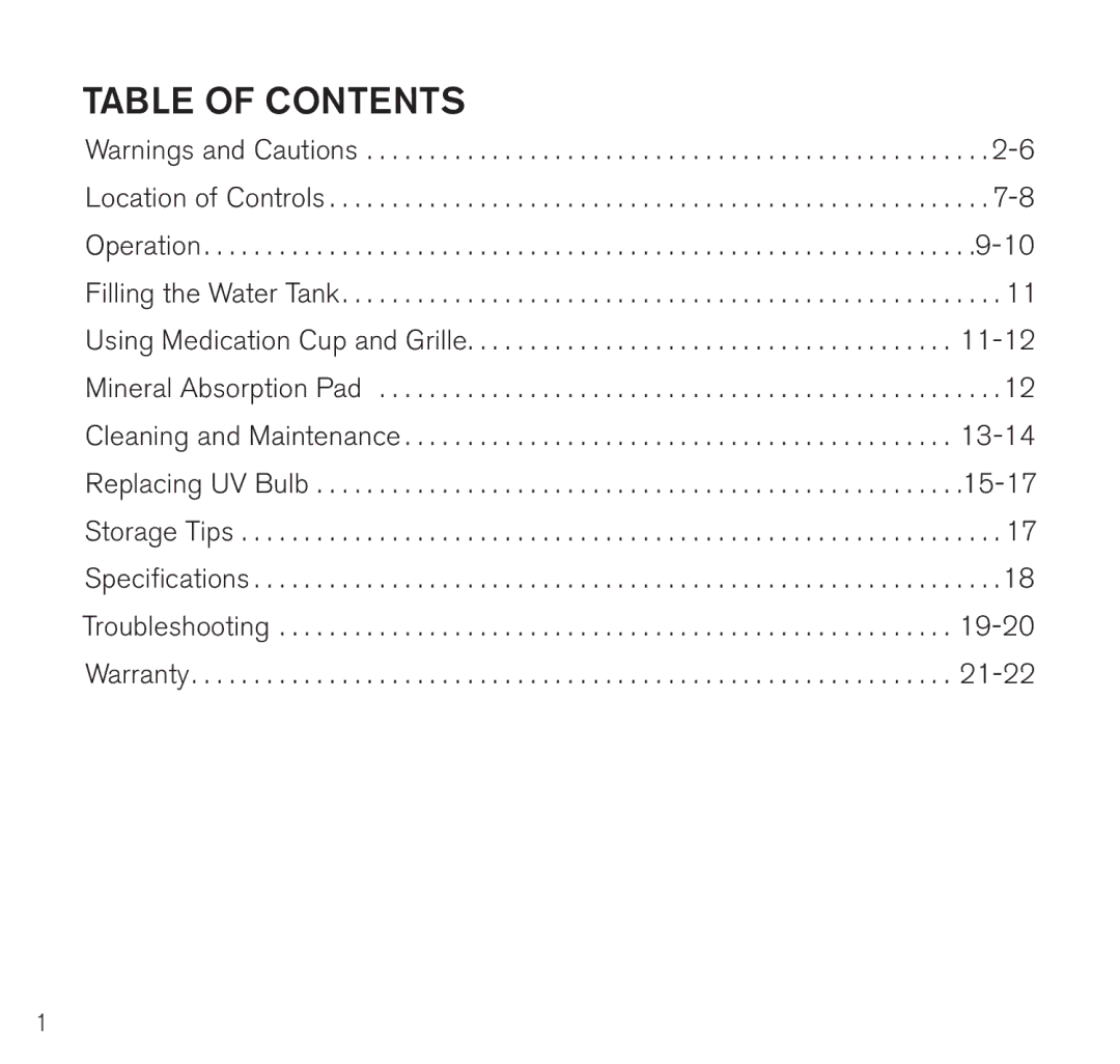 Brookstone BWM-2110 manual Table of contents 