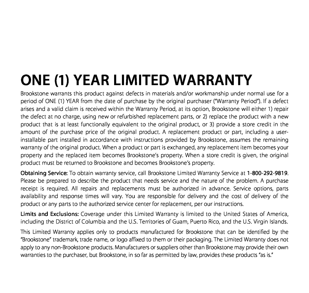 Brookstone Carbon Monoxide Alarm manual One 1 Year Limited Warranty 