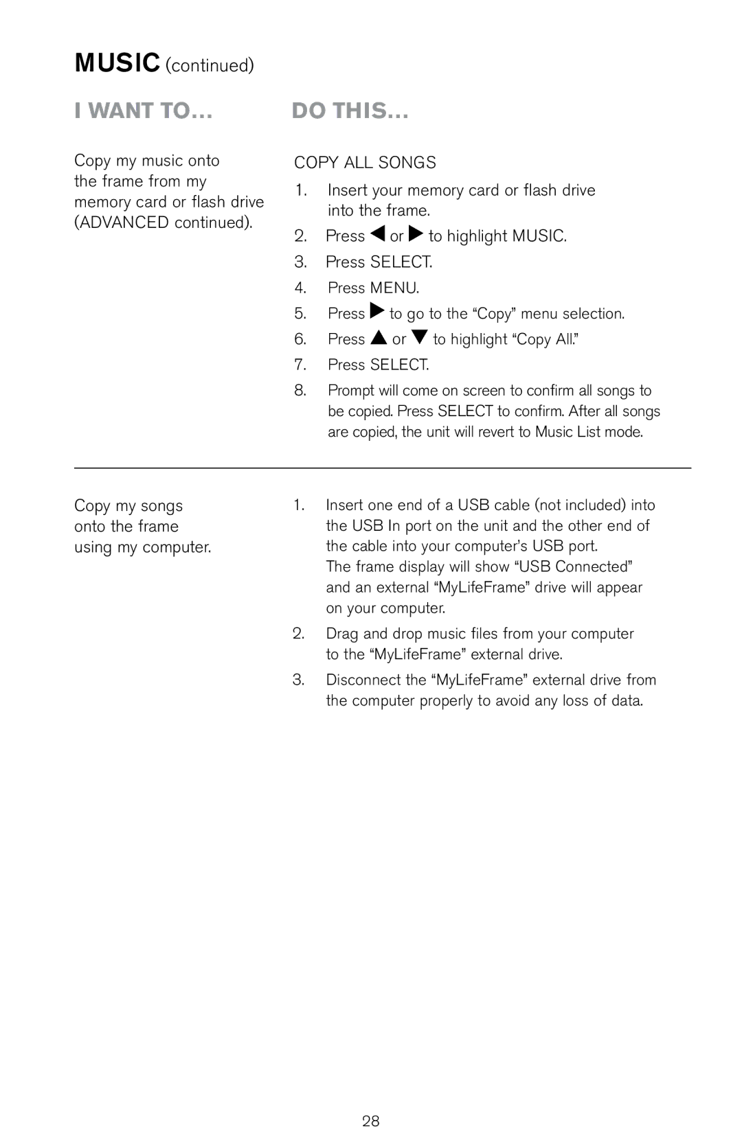 Brookstone Digital Photo Frame manual Want to… Do this… 