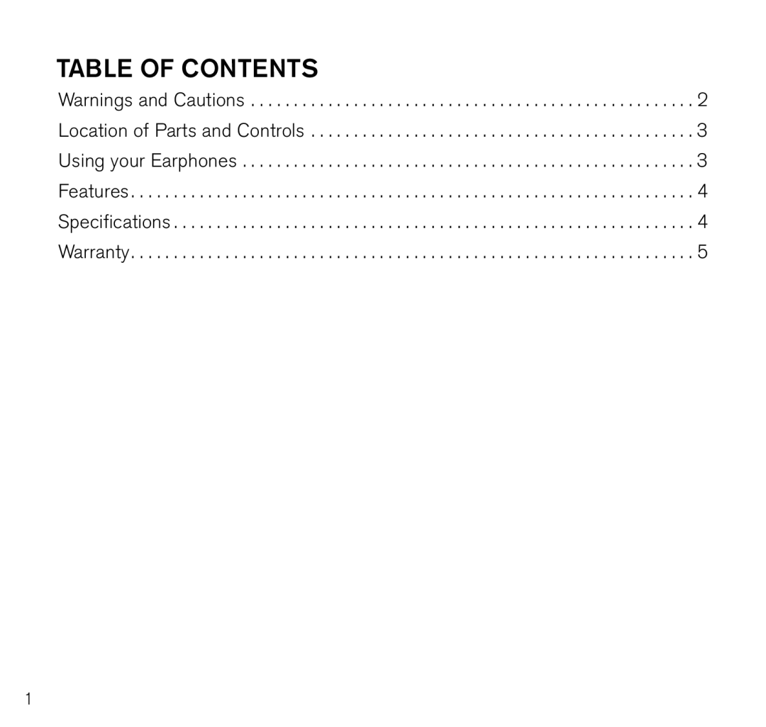 Brookstone E5 manual Table of contents 