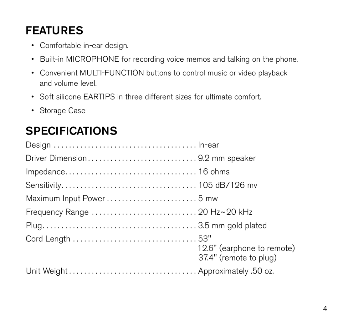 Brookstone E5 manual Features 