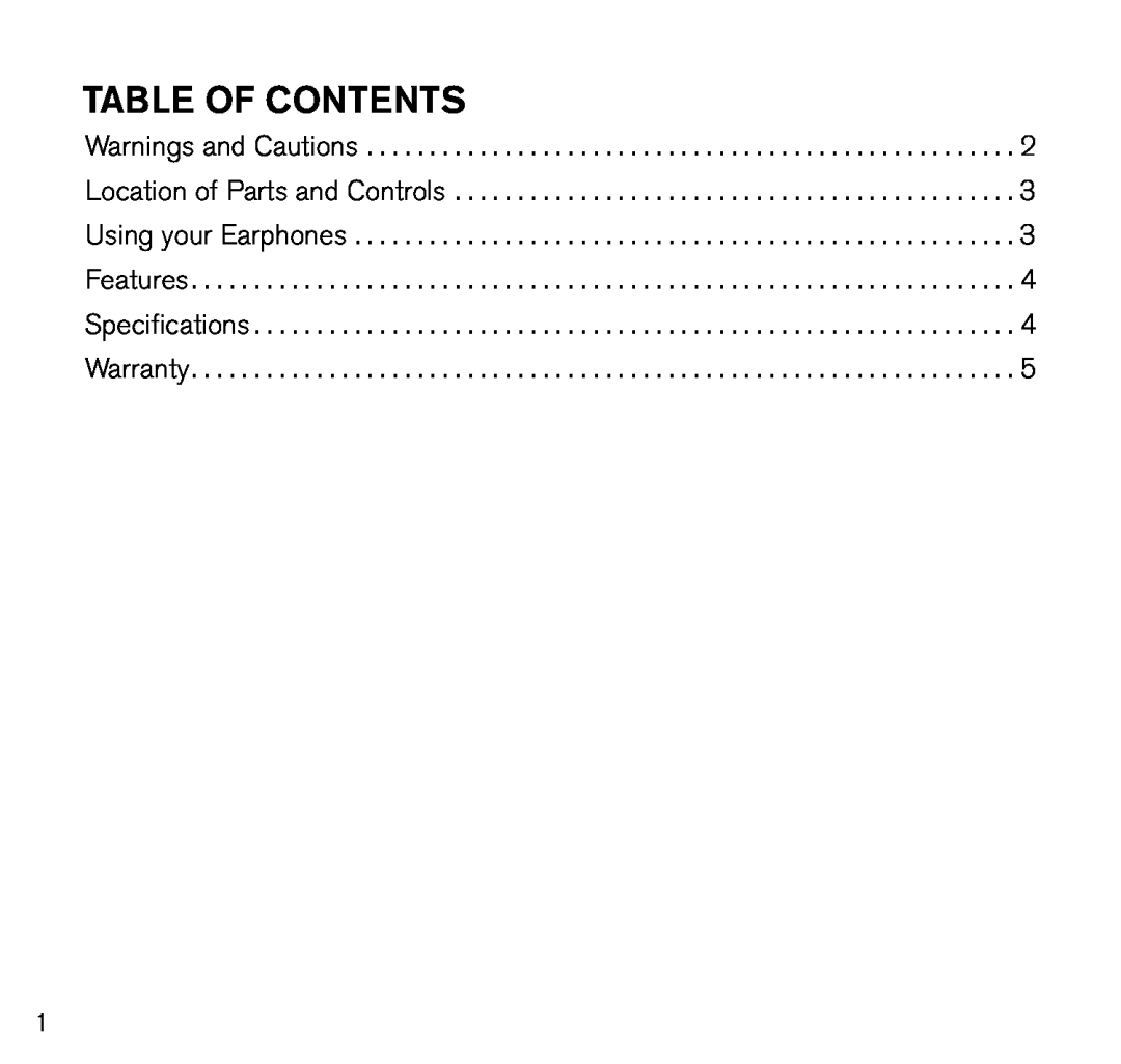 Brookstone E5 manual Table of contents 