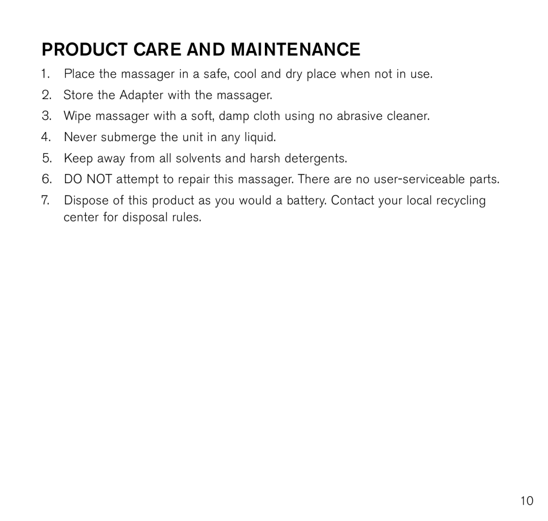 Brookstone MAX 2 manual Product Care and Maintenance 