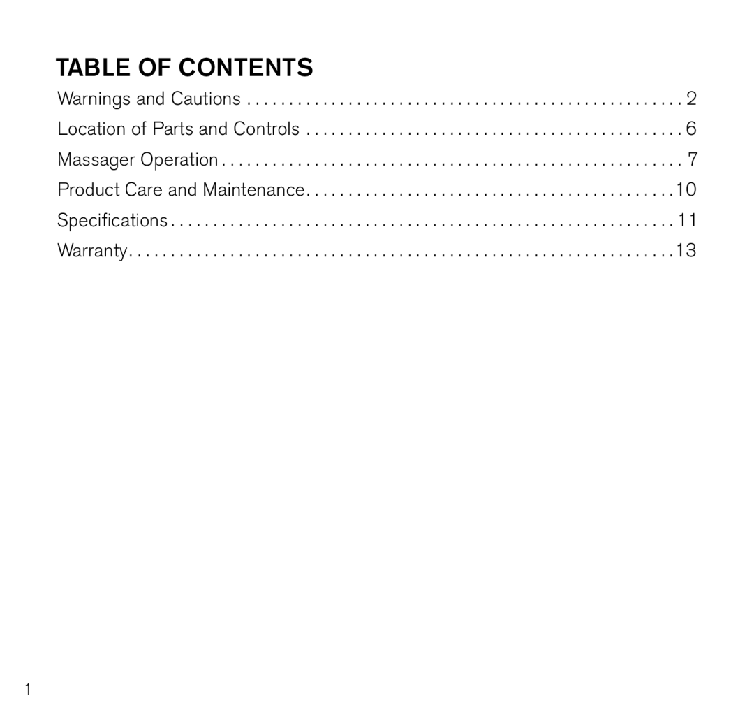 Brookstone MAX 2 manual Table of contents 