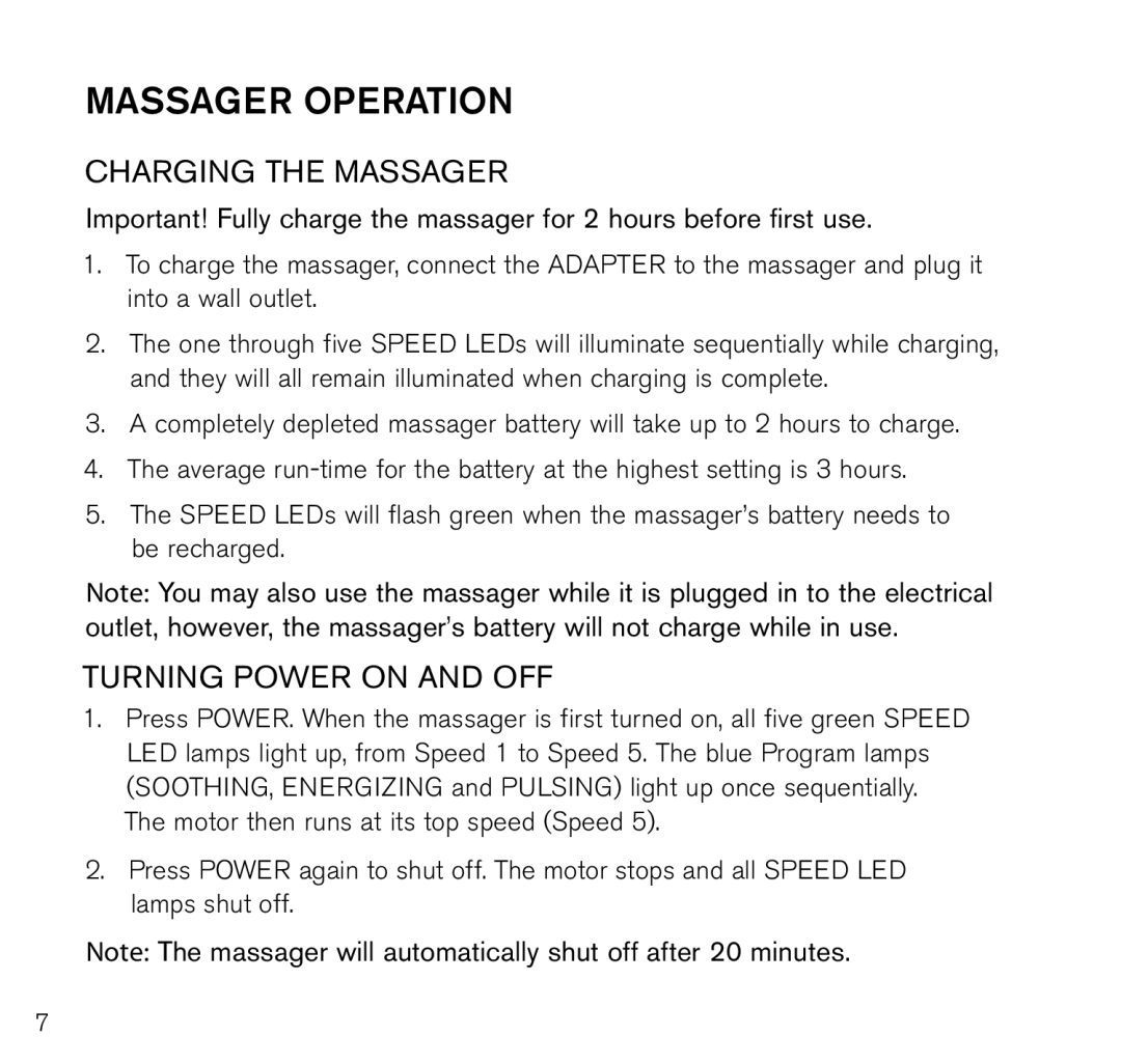 Brookstone MAX 2 manual Massager Operation 