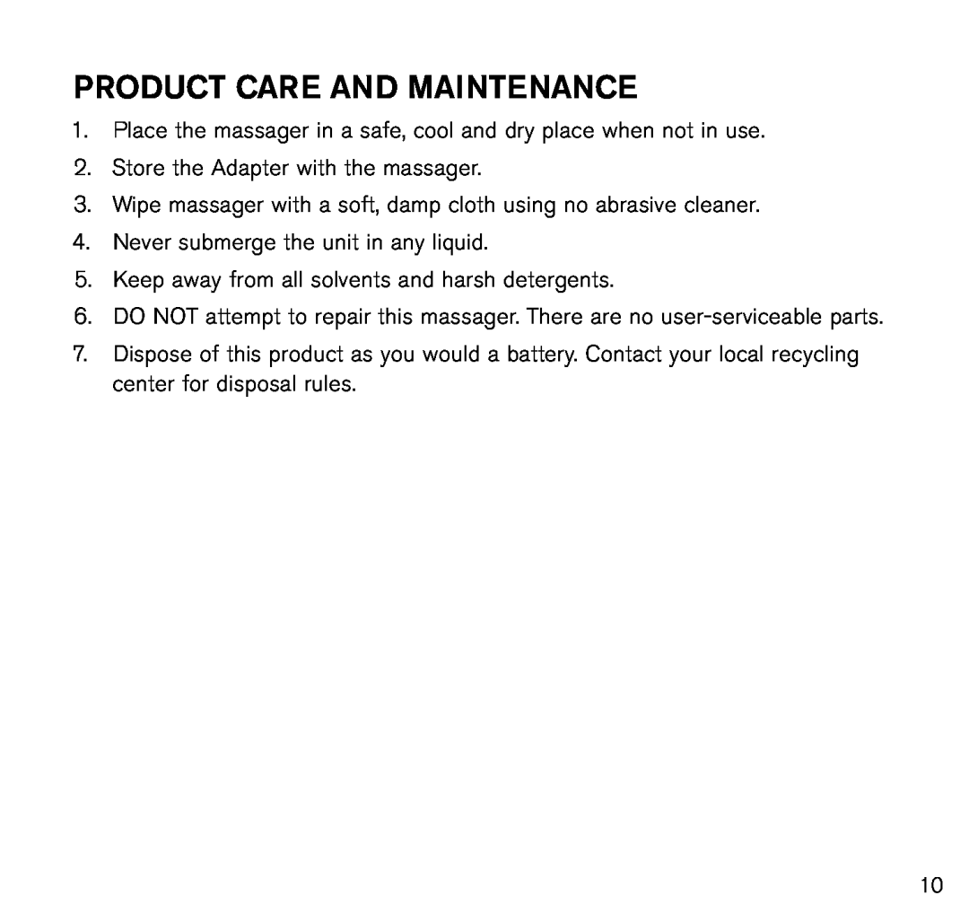 Brookstone MAX 2 manual Product Care And Maintenance 