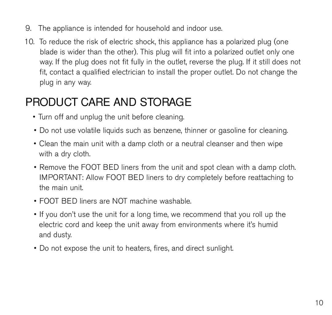 Brookstone Pedicure Spa manual Product Care and storage 