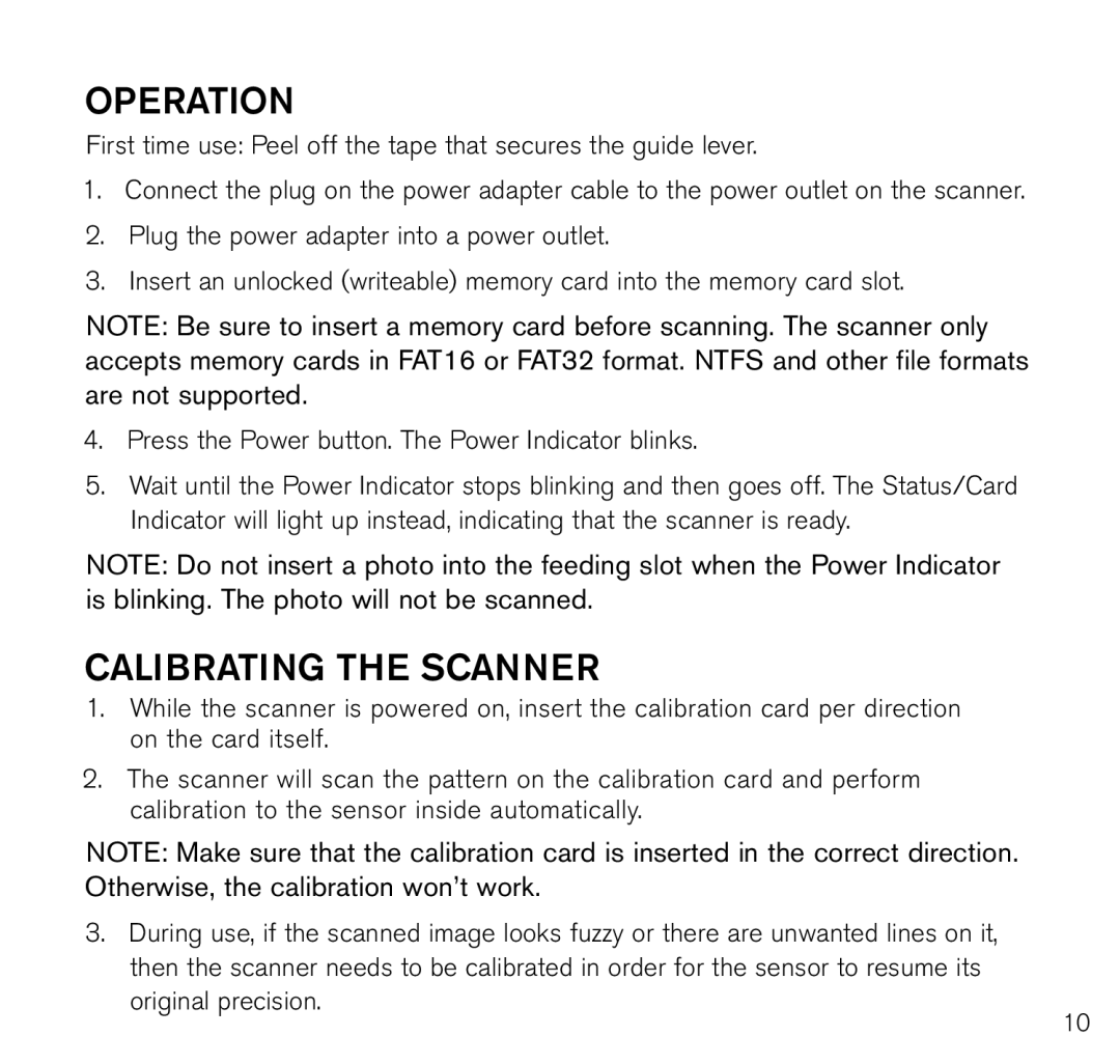 Brookstone Photo Printer manual Operation, Calibrating the scanner 