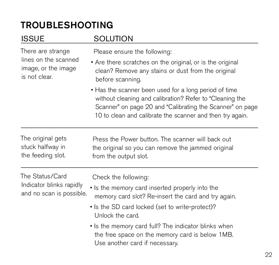 Brookstone Photo Printer manual Troubleshooting, IssueSolution 