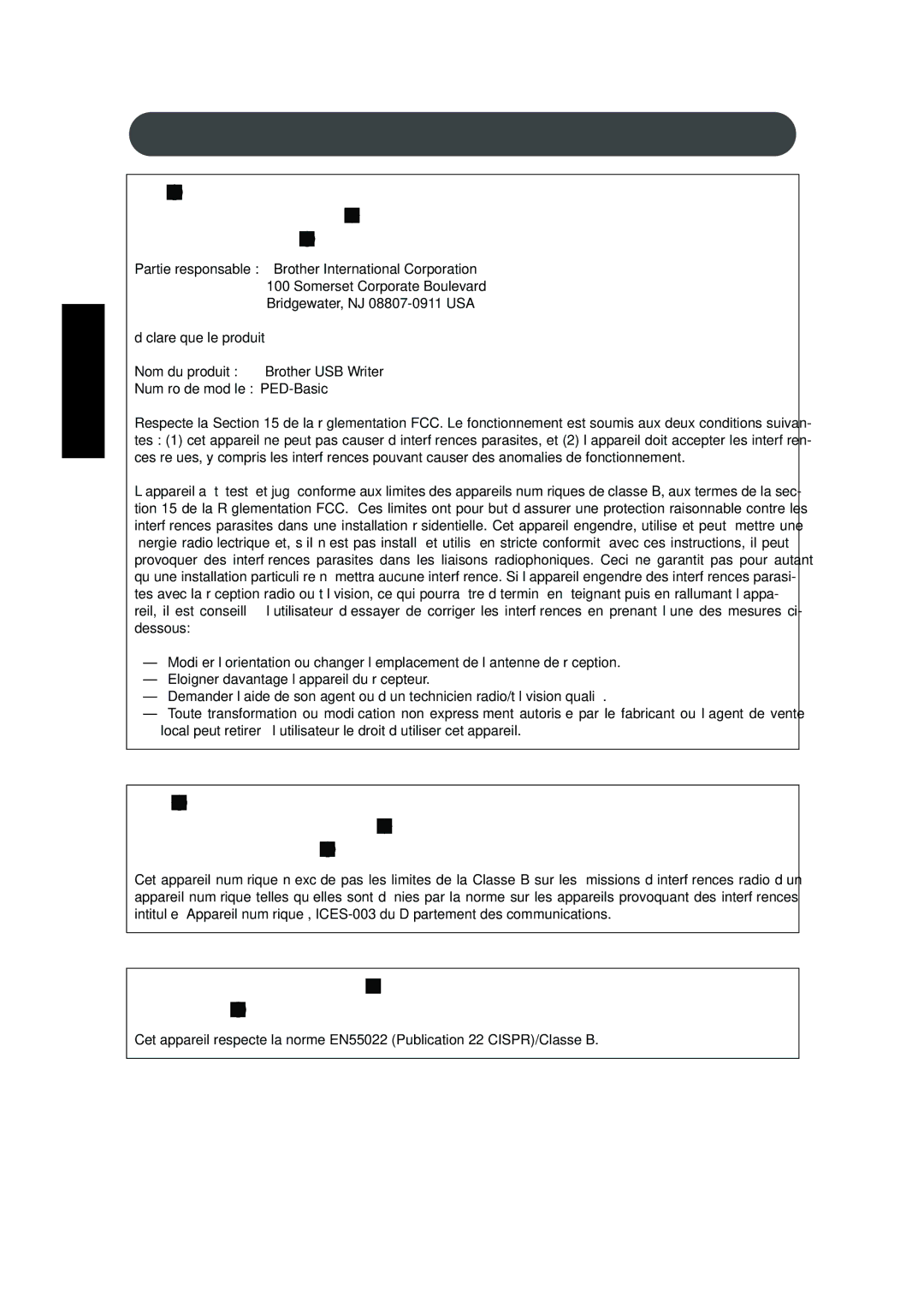 Brother 1, PED Basic instruction manual Informations Importantes Réglementations 