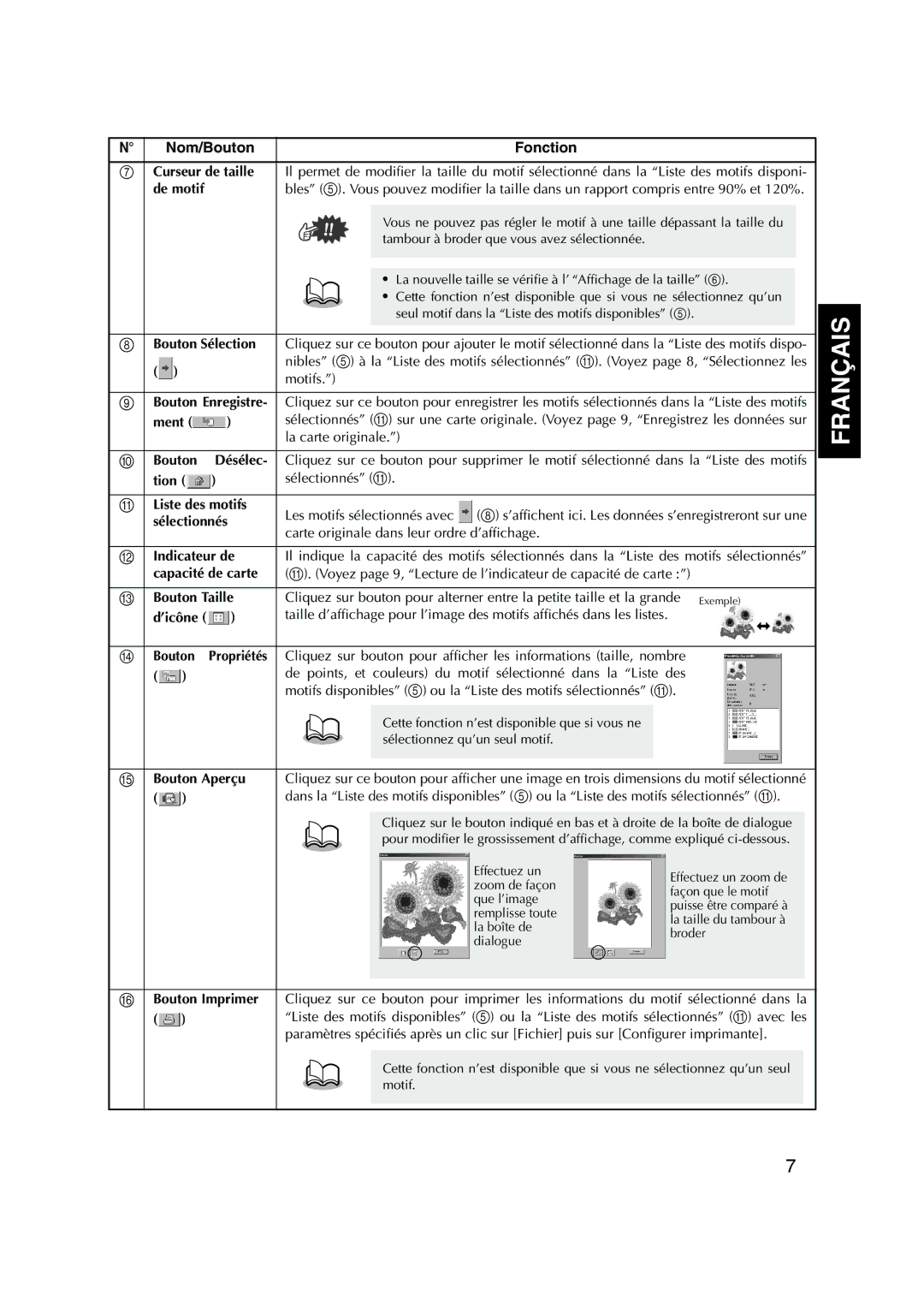 Brother PED Basic, 1 instruction manual Nom/Bouton 