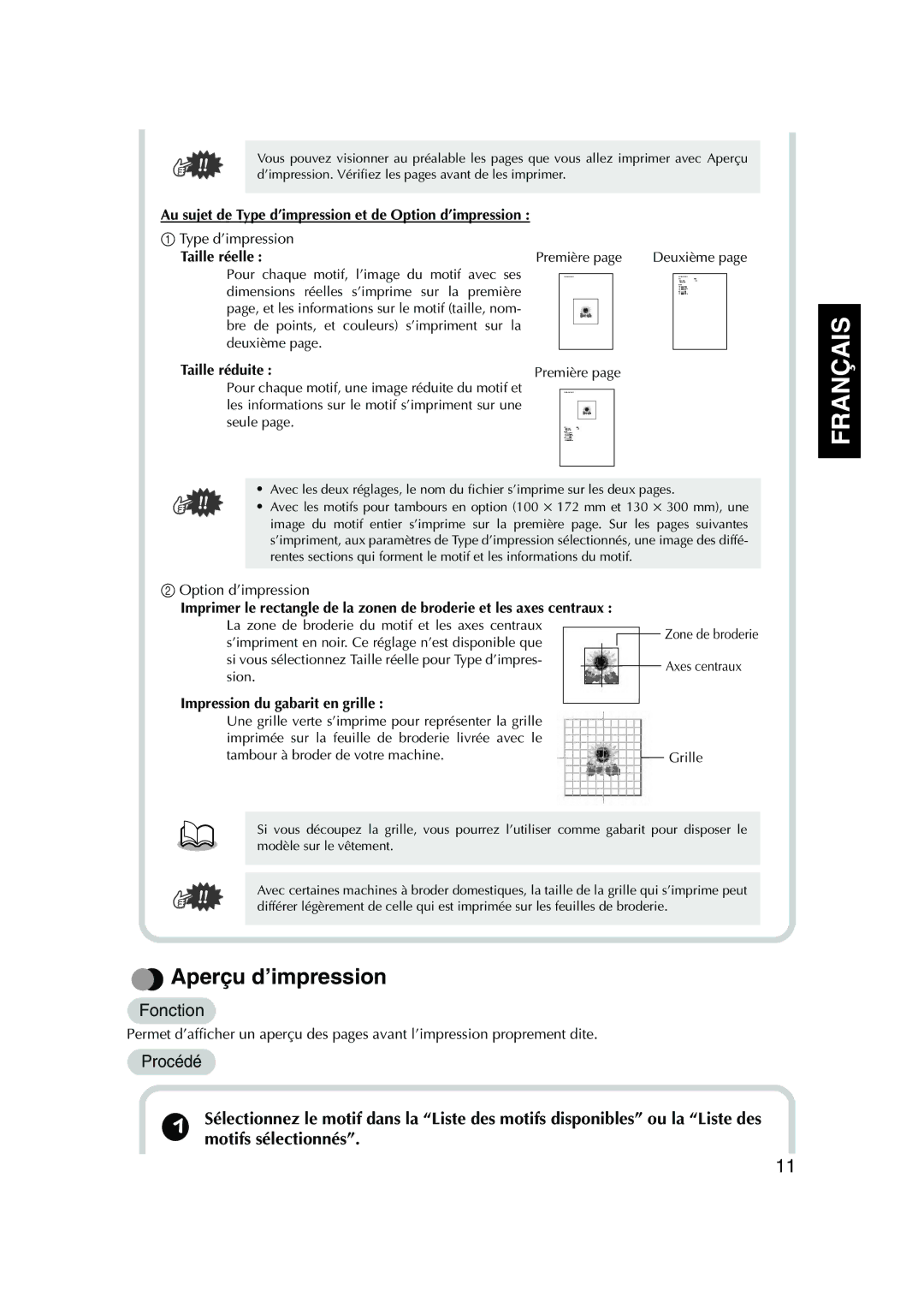 Brother PED Basic, 1 Aperçu d’impression, Au sujet de Type d’impression et de Option d’impression, Taille réelle 