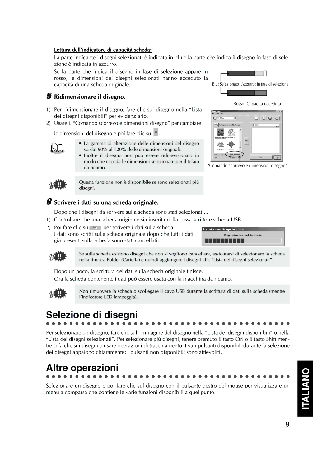 Brother PED Basic, 1 instruction manual Selezione di disegni, Altre operazioni, Ridimensionare il disegno 