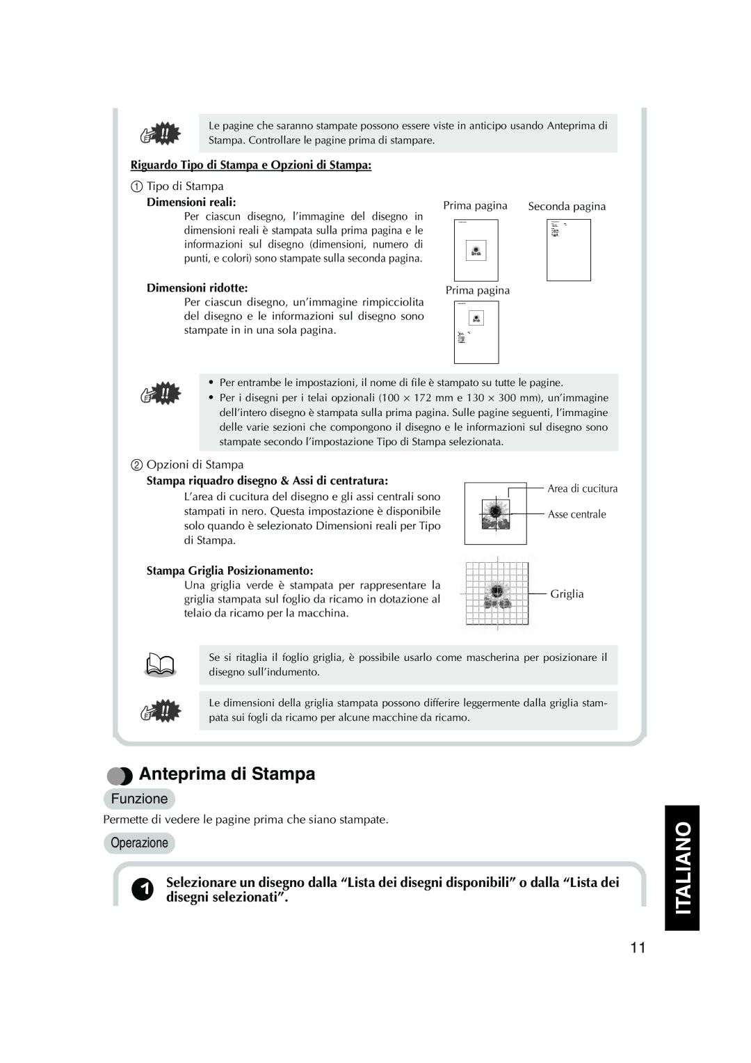 Brother PED Basic, 1 instruction manual Anteprima di Stampa, Disegni selezionati 