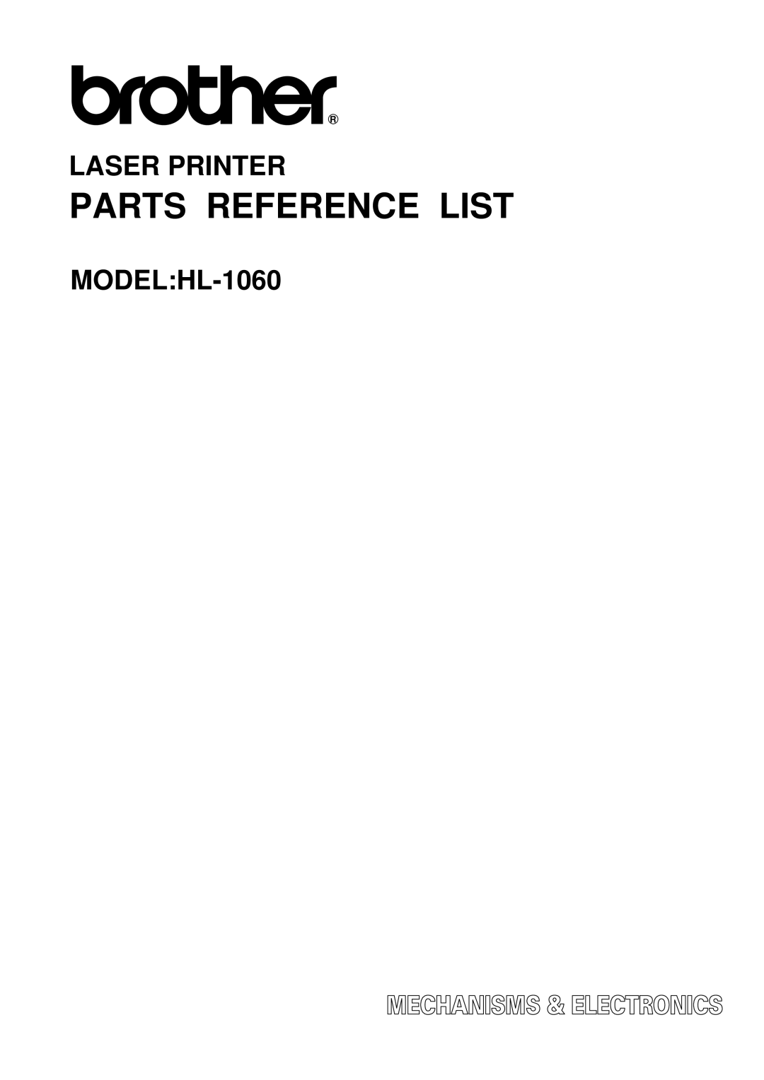 Brother 1060 manual Parts Reference List 