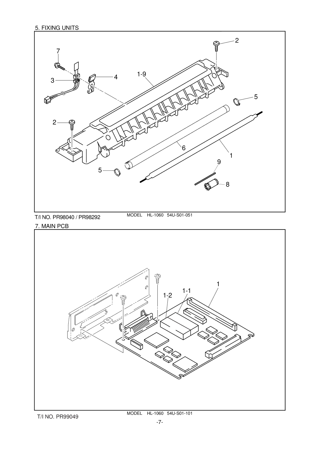 Brother 1060 manual Fixing Units, Main PCB 