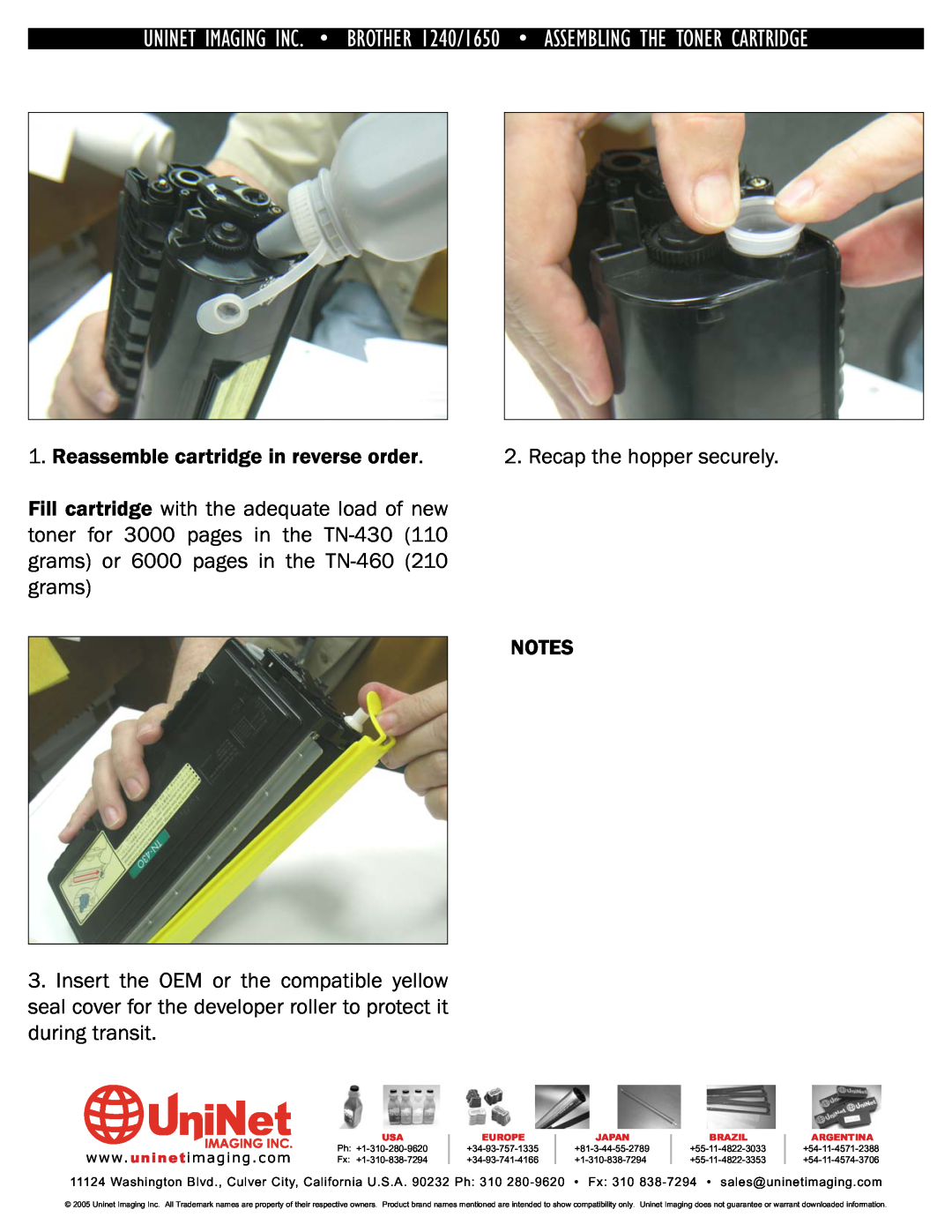 Brother 1240 manual Reassemble cartridge in reverse order 