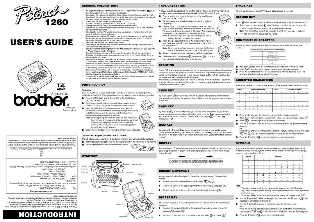 Brother 1260 manual User’S Guide, Introduction 
