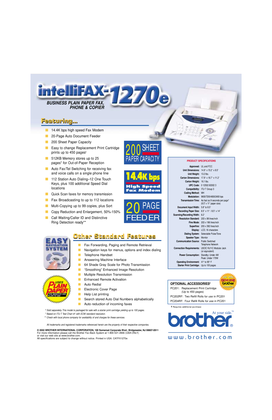 Brother 1270e Approved, Unit Dimensions, Unit Weight, Carton Dimensions, Carton Weight, UPC Code, Compatibility, Fine Mode 