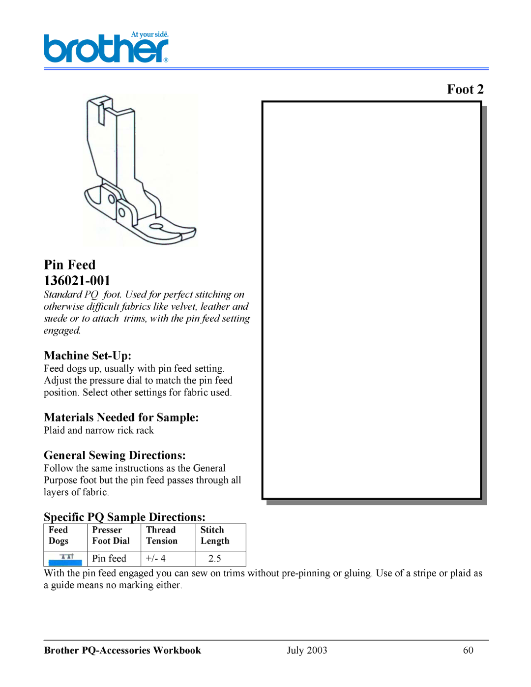 Brother 1300 manual Pin Feed, Pin feed 