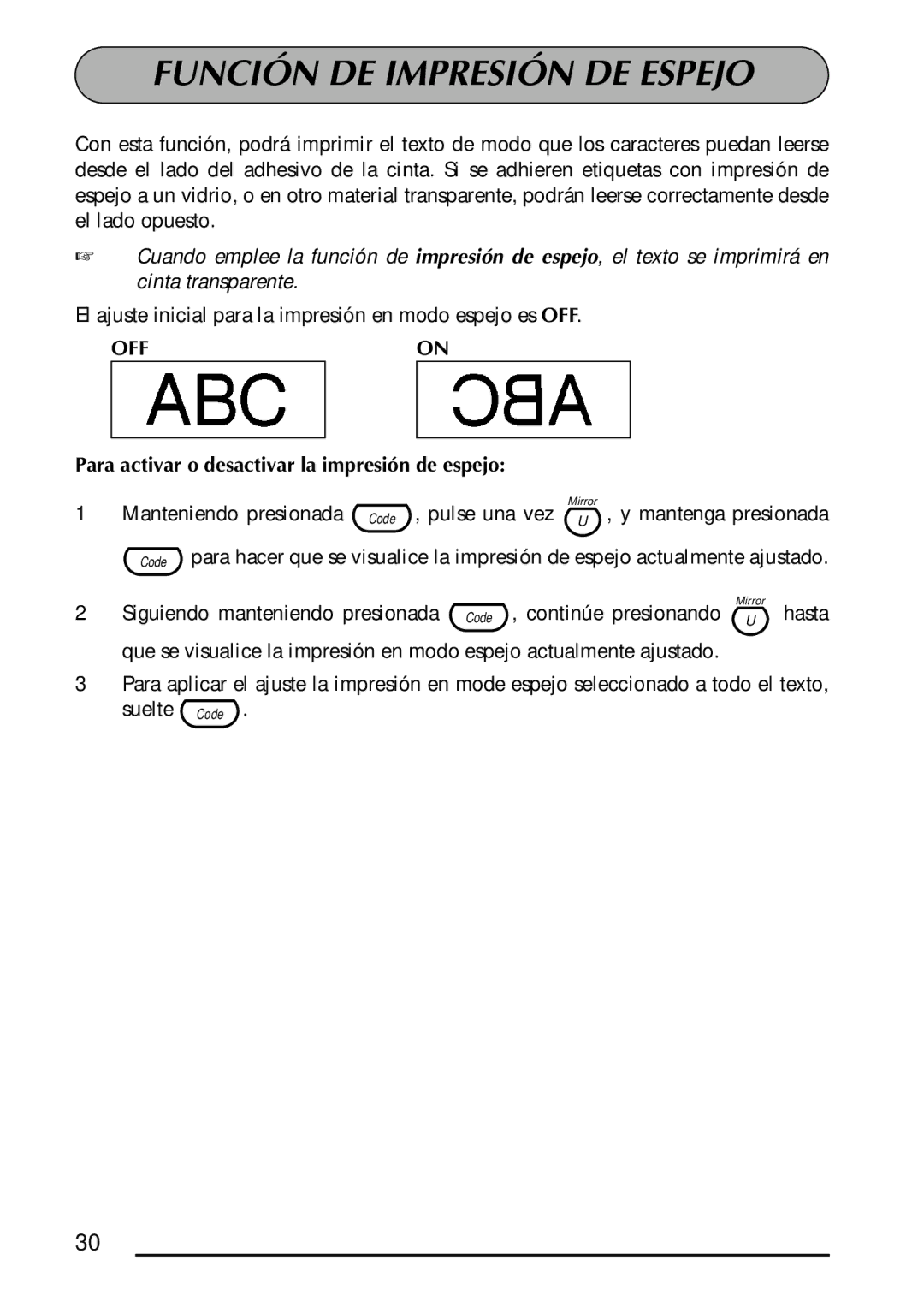 Brother 1300 manual Función DE Impresión DE Espejo, Para activar o desactivar la impresión de espejo 