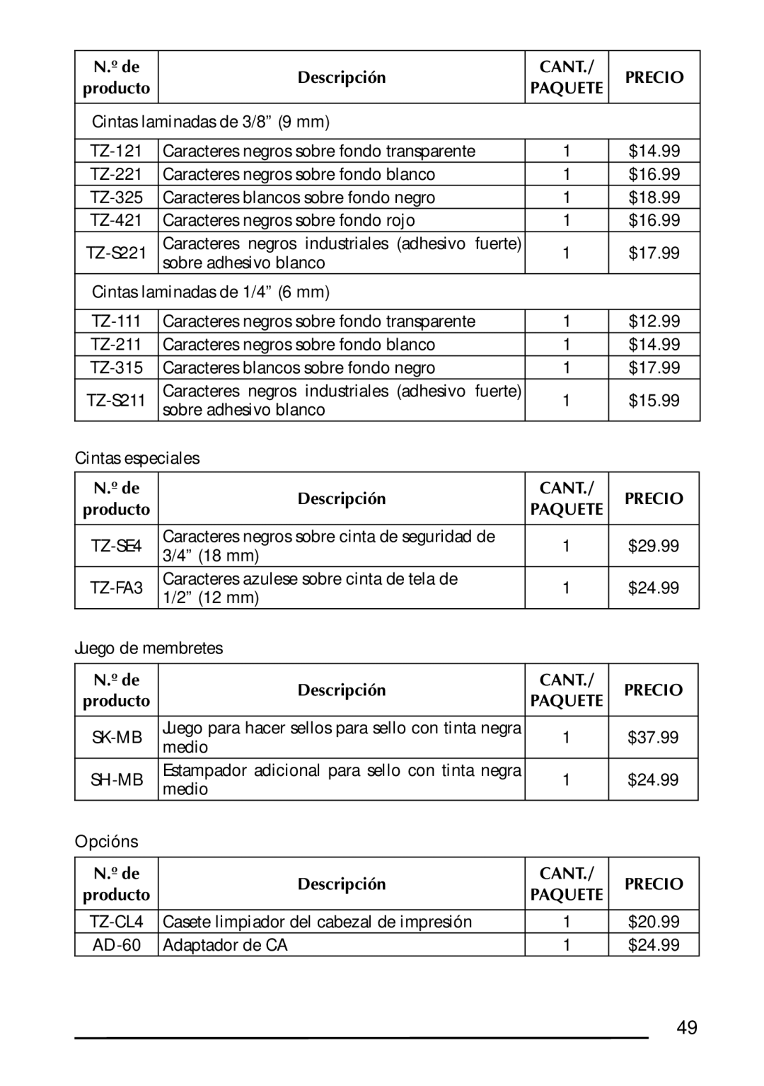 Brother 1300 manual Cintas laminadas de 3/8 9 mm 