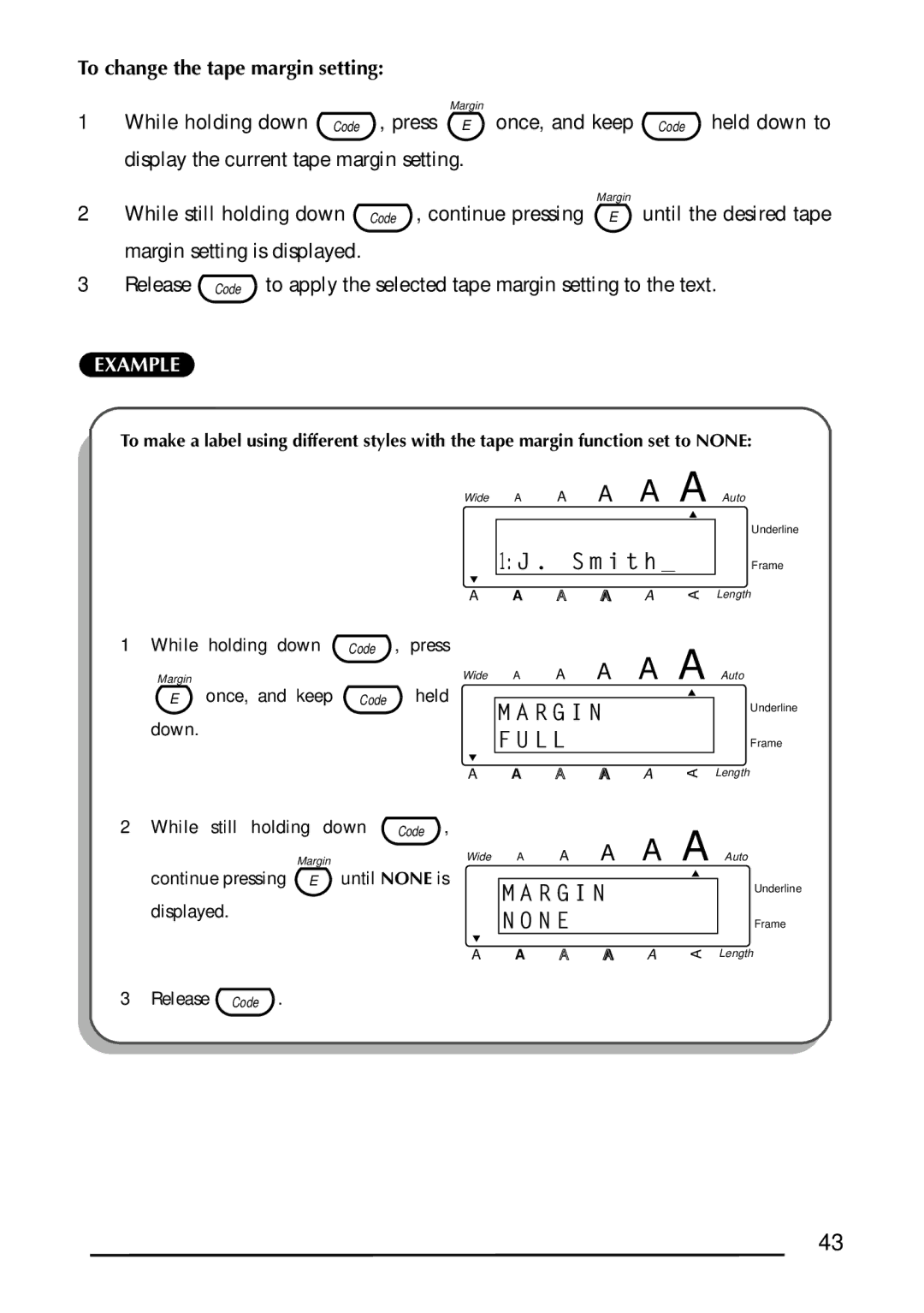 Brother 1300 manual P I E S, To change the tape margin setting 