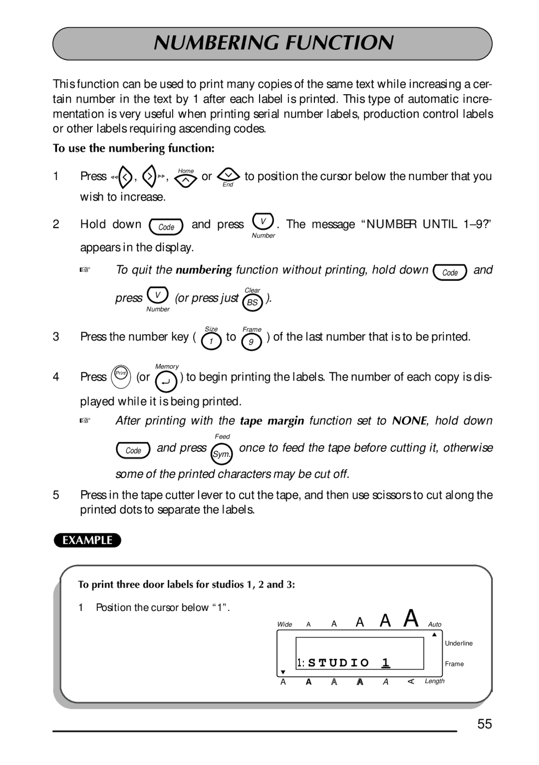 Brother 1300 manual Numbering Function, To use the numbering function, Press 