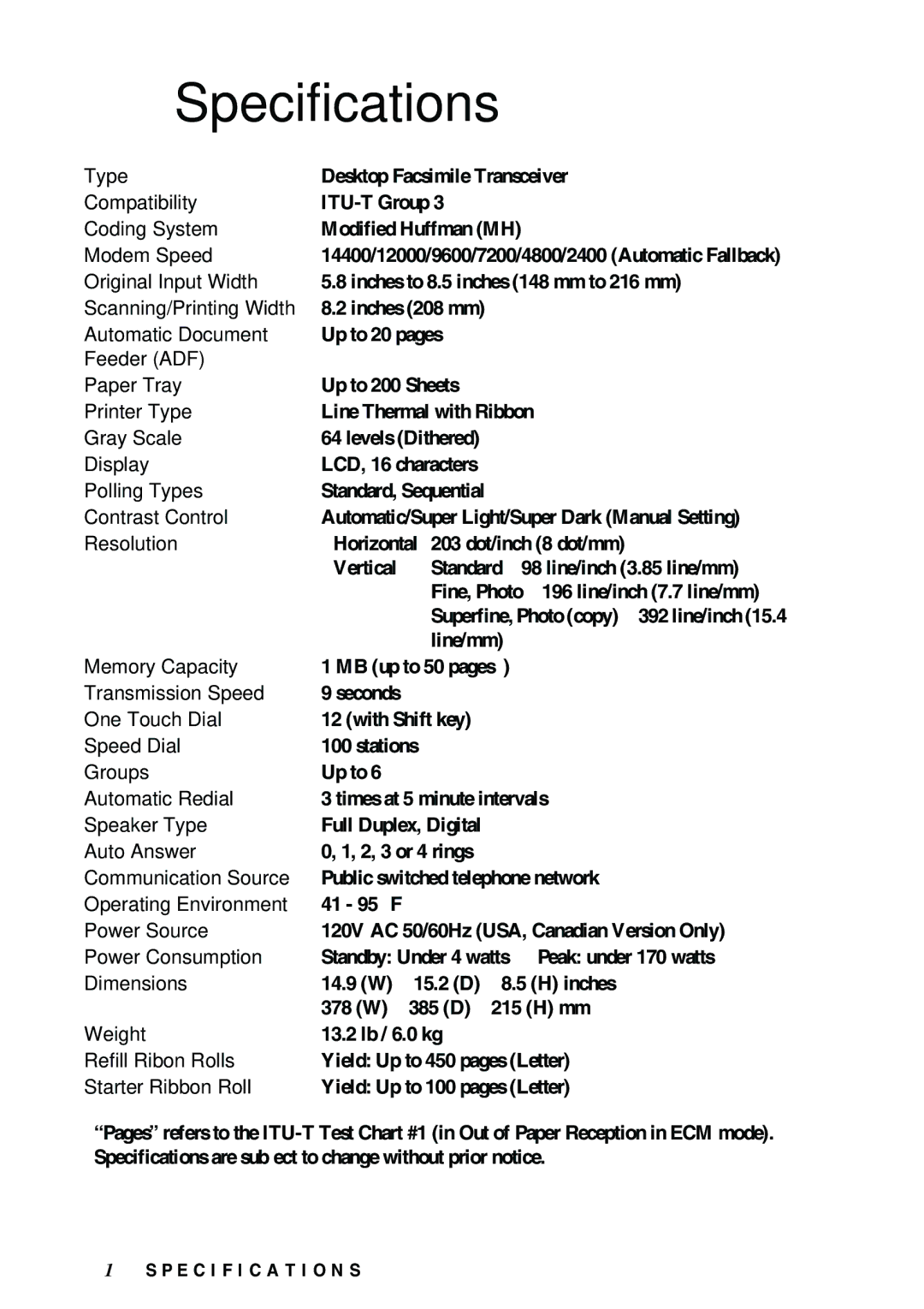 Brother 1575MC owner manual Specifications, Resolution 