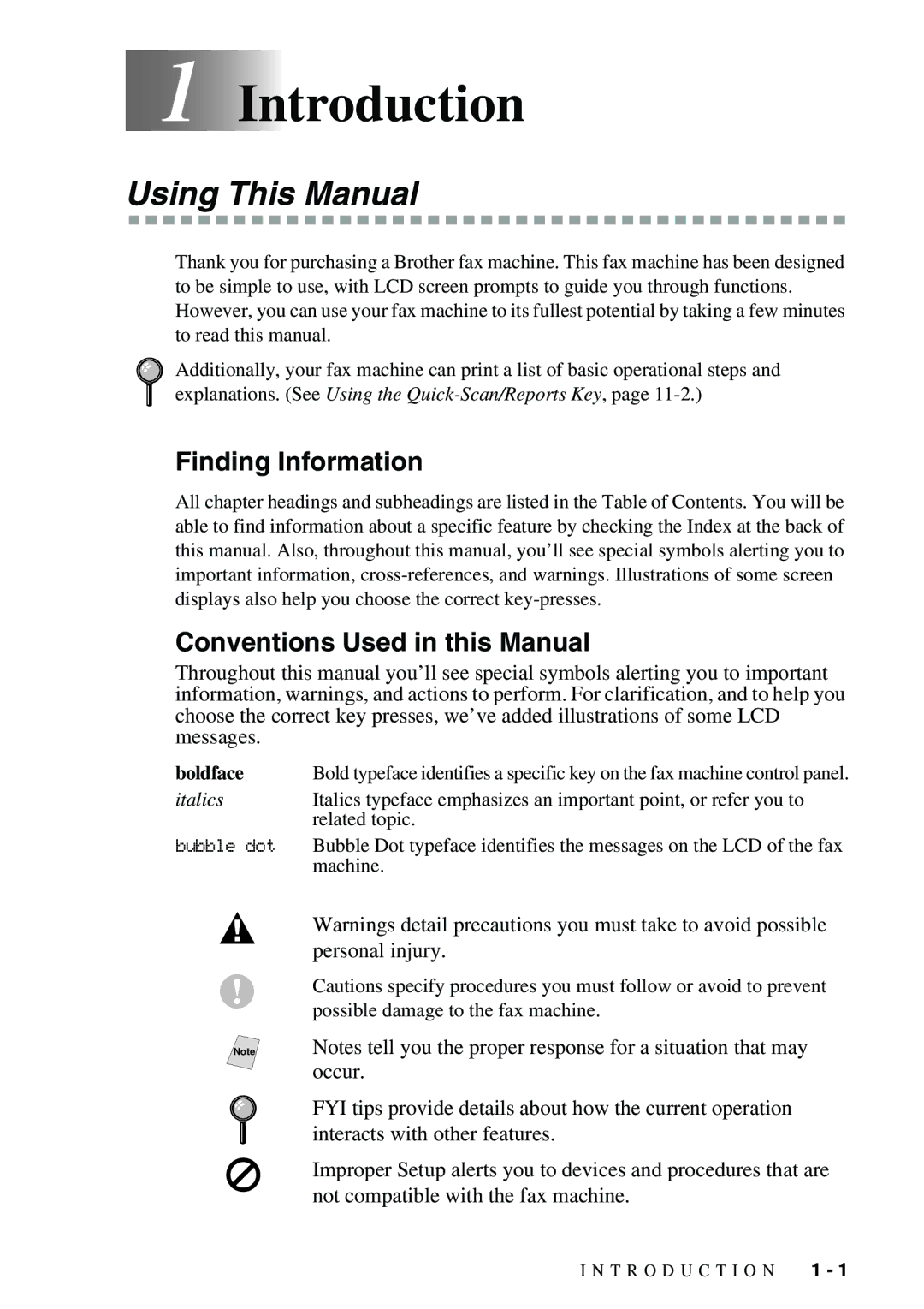 Brother 1575MC owner manual Introduction, Using This Manual, Finding Information, Conventions Used in this Manual 