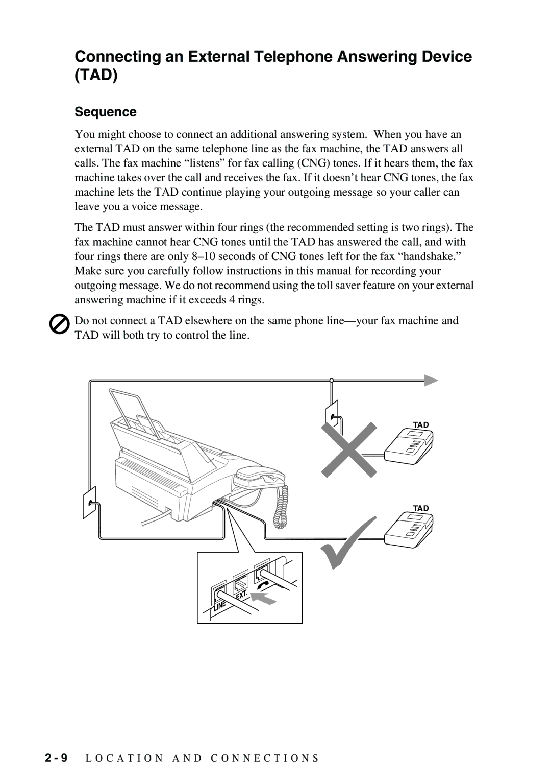 Brother 1575MC owner manual Connecting an External Telephone Answering Device TAD, Sequence 