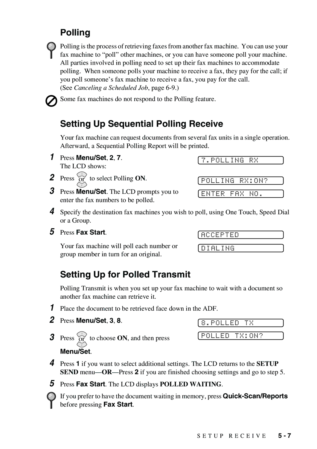 Brother 1575MC owner manual Setting Up Sequential Polling Receive, Setting Up for Polled Transmit 