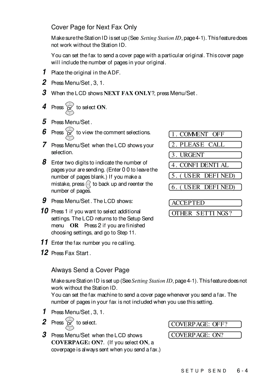 Brother 1575MC owner manual Cover Page for Next Fax Only, Coverpageoff? Coverpageon?, Press Menu/Set 