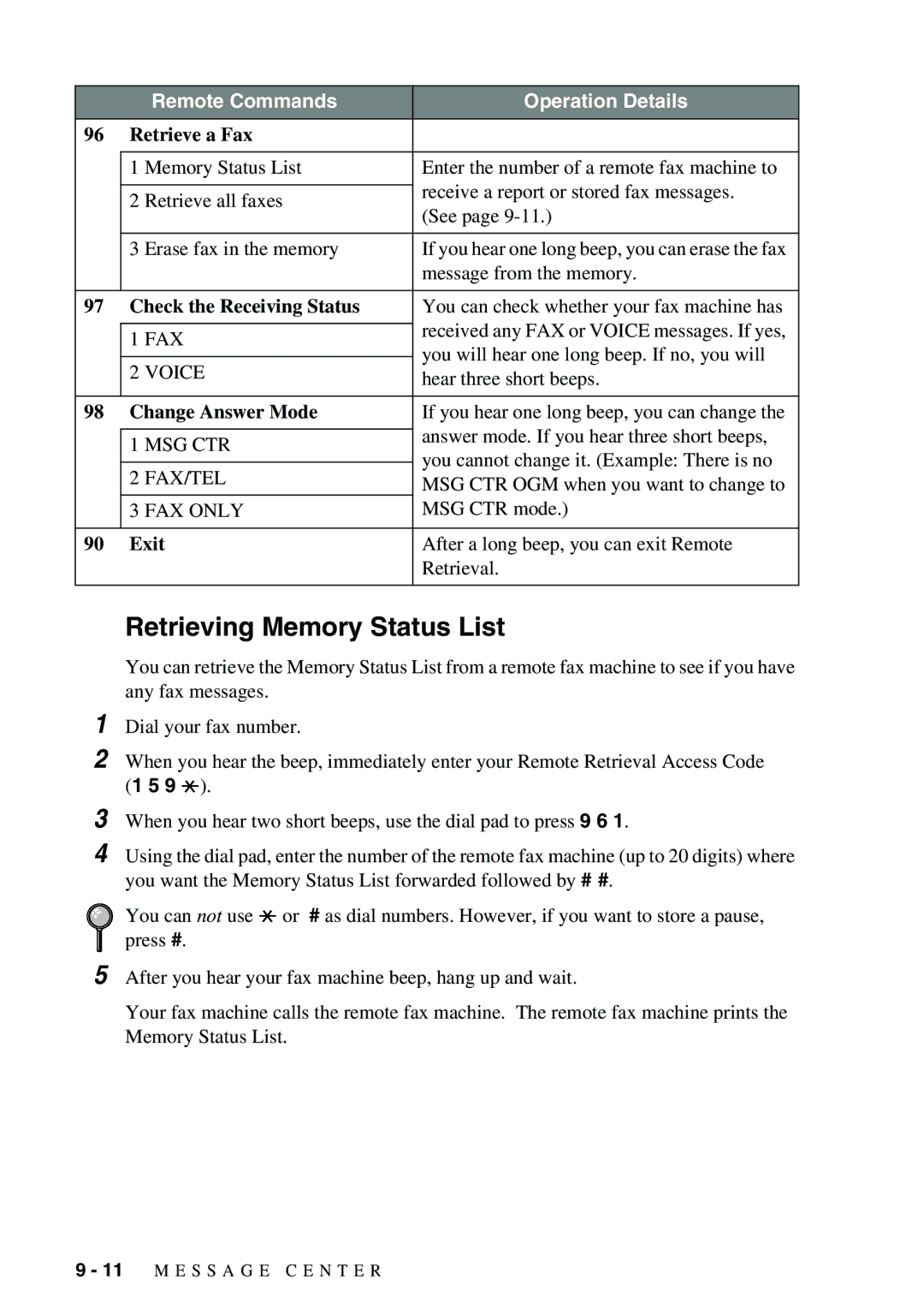 Brother 1575MC owner manual Retrieving Memory Status List, Retrieve a Fax 