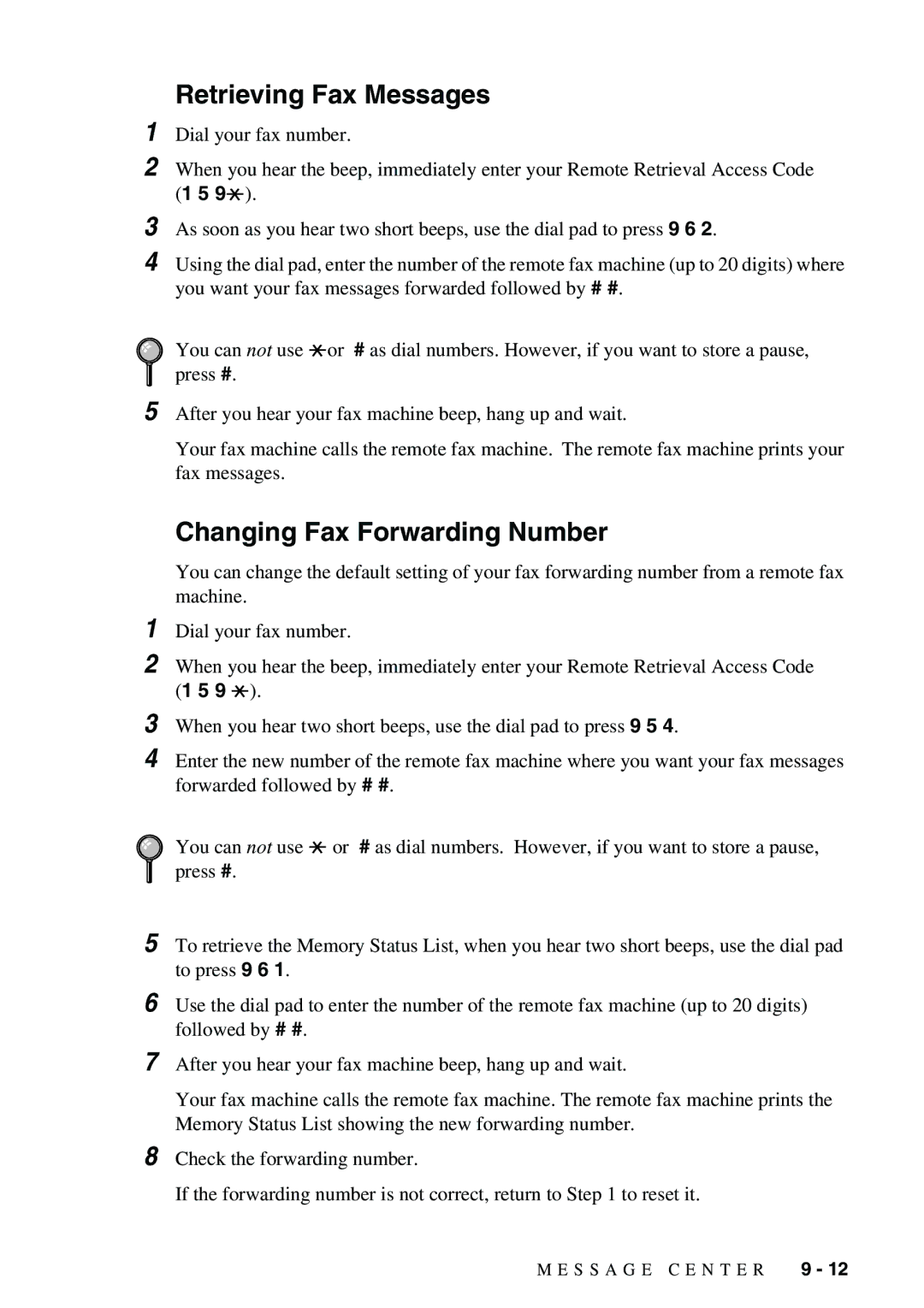 Brother 1575MC owner manual Retrieving Fax Messages, Changing Fax Forwarding Number 